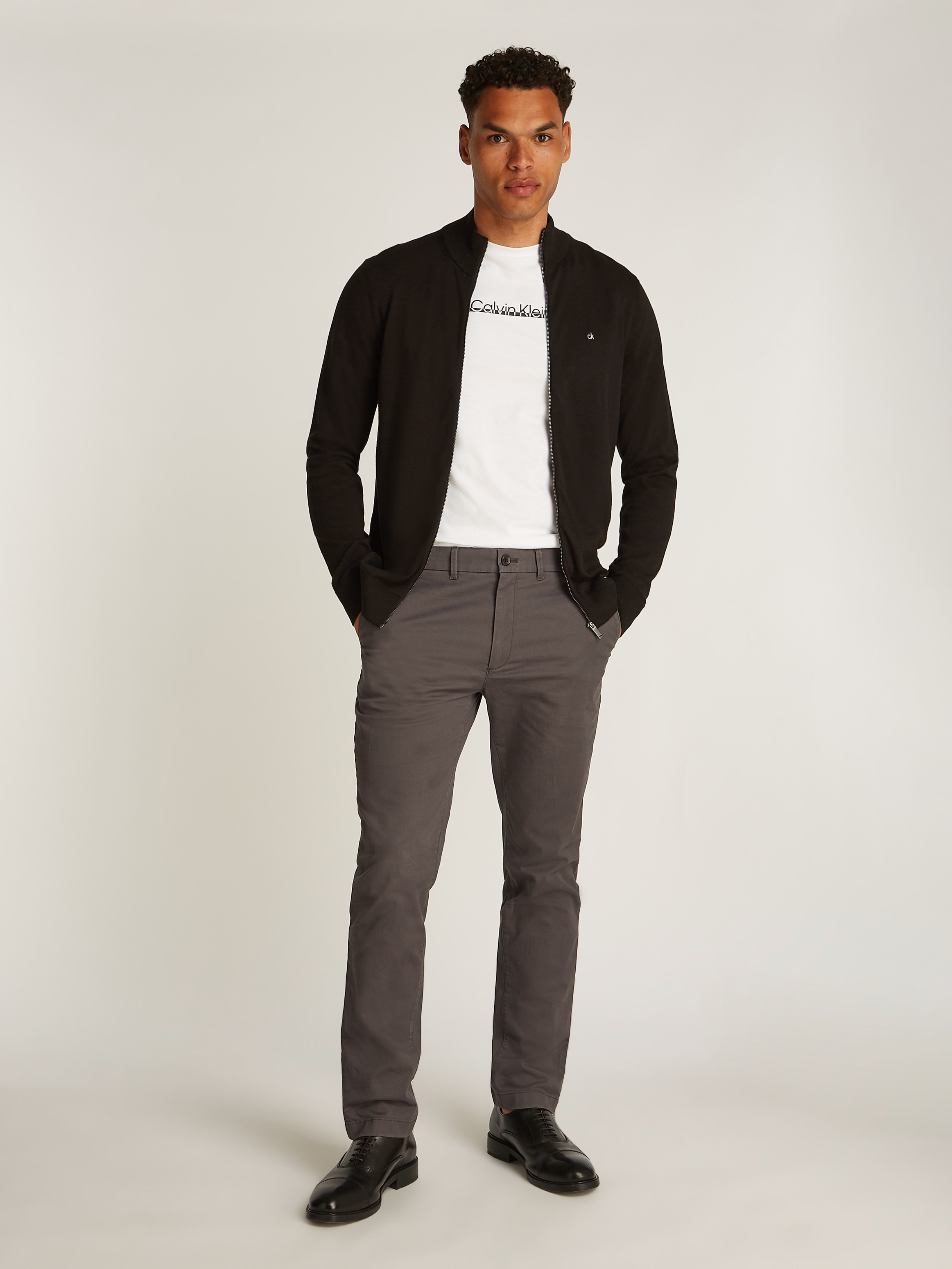 Calvin Klein Stehkragenpullover »COTTON SILK BLEND ZIP JACKET«, mit Logoprint