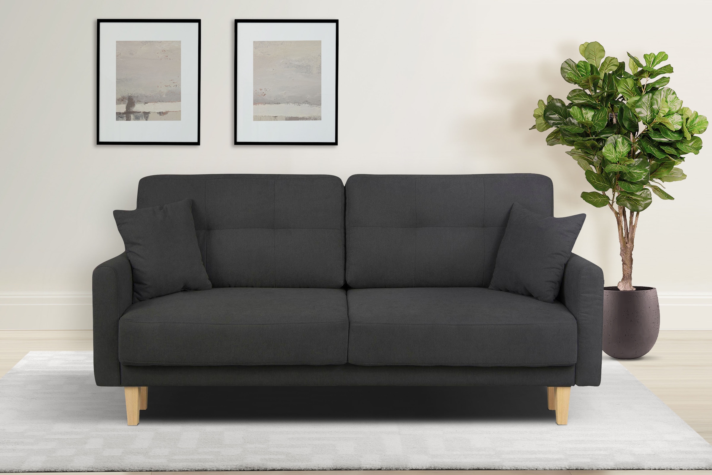 Home affaire 2-places »TRIPLO mit Wellenunterfederung, Masse B/T/H: 165/100/89 cm« Sofa mit Steppung im Rückenbereich, incl. Rückenkissen und Zierkissen