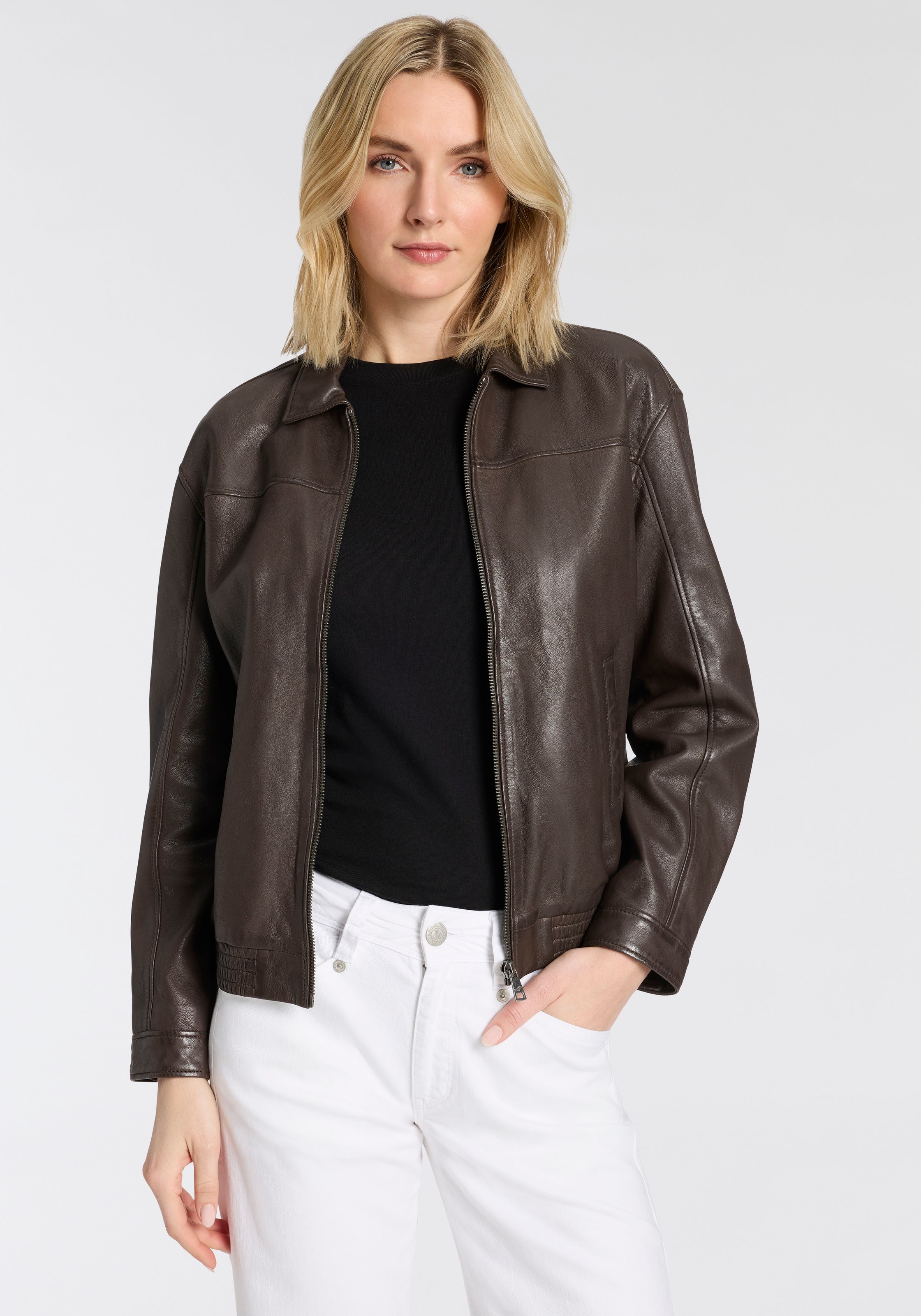 Image of Mauritius Lederjacke "MWTylli OS OT" Bomberjacke mit Elastikbund