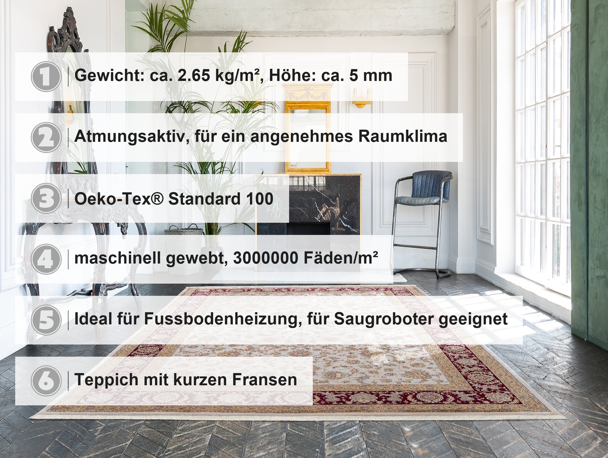 OCI DIE TEPPICHMARKE Teppich »SILK LINE ALLOVER« rechteckig 5 mm Höhe Kurzflor,Seide, hochwertig, Wohnzimmer