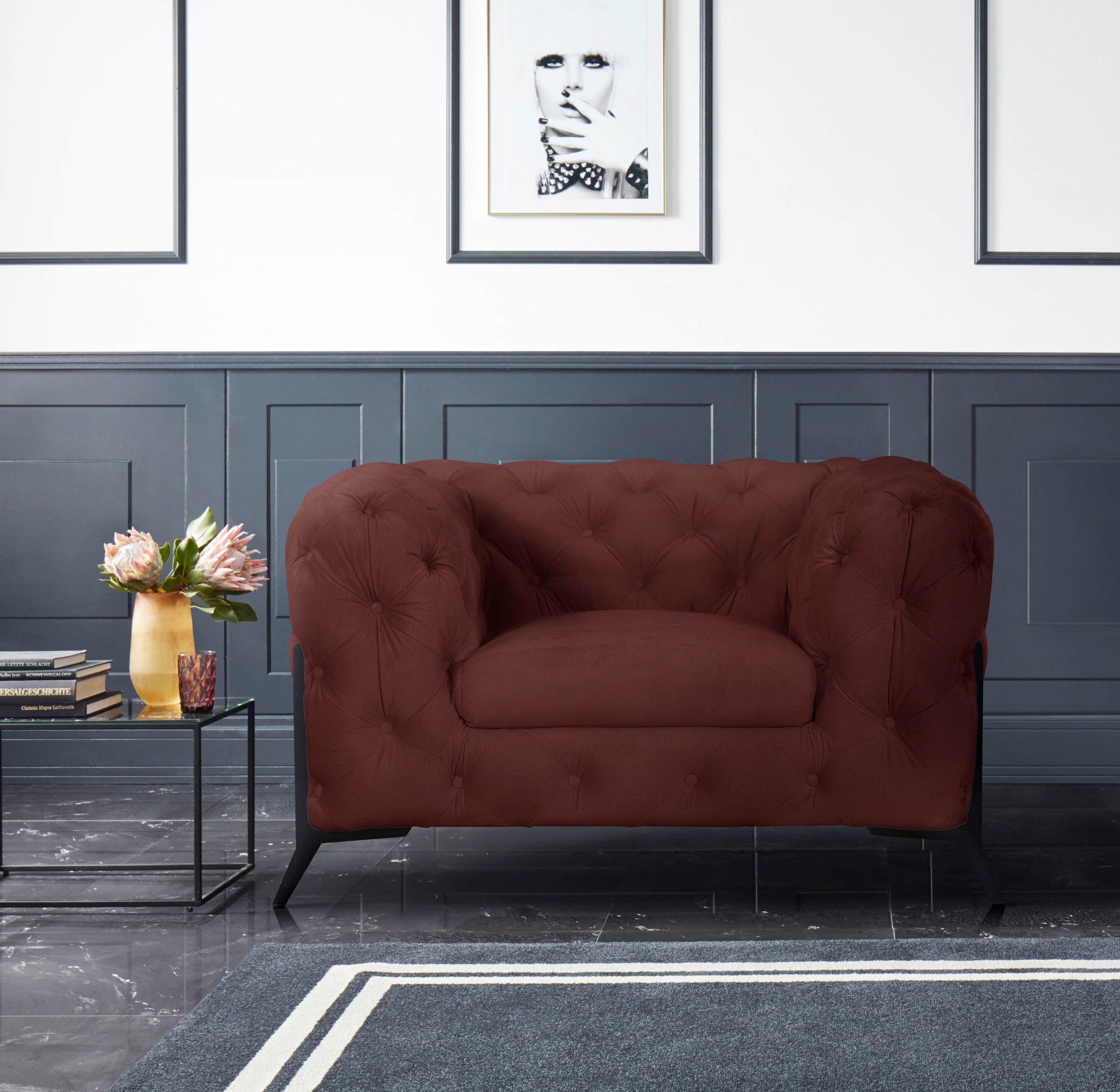 Leonique Chesterfield-Sessel »Amaury Sessel«, aufwändige Knopfheftung, moderne Chesterfield Optik, Fussfarbe wählbar