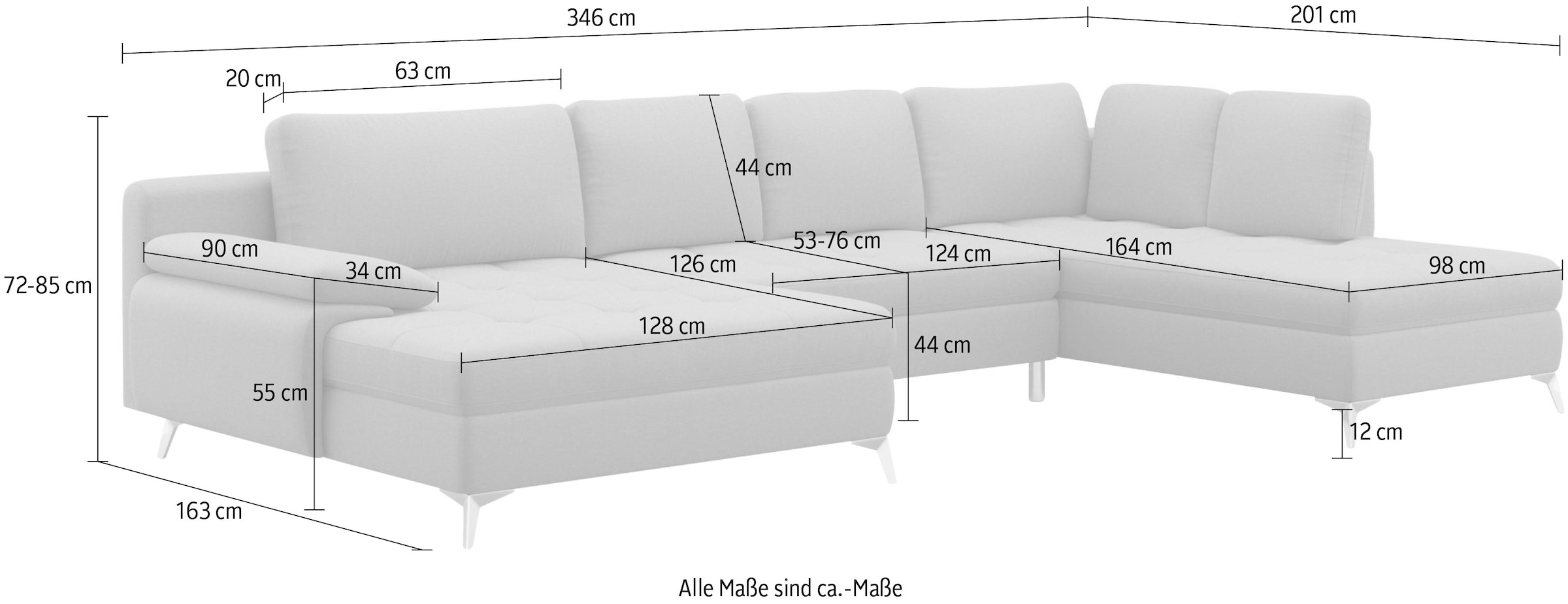 sit&more Wohnlandschaft »Latigo U-Form« mit Mega-Recamiere, wahlweise mit Schlaffunktion und Bettkasten