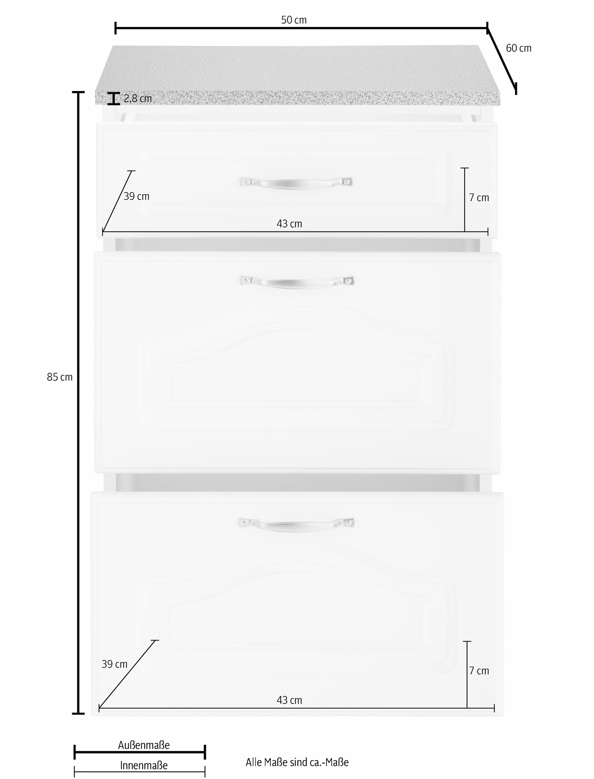 wiho Küchen Armoire basse »Linz« 50 cm breit, mit 2 grossen Auszügen, in Landhaus-Optik
