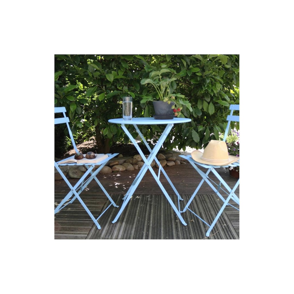 esschert design Balkonset »Tisch und Stühle Stahl, blau«, (Set, 3 tlg.)