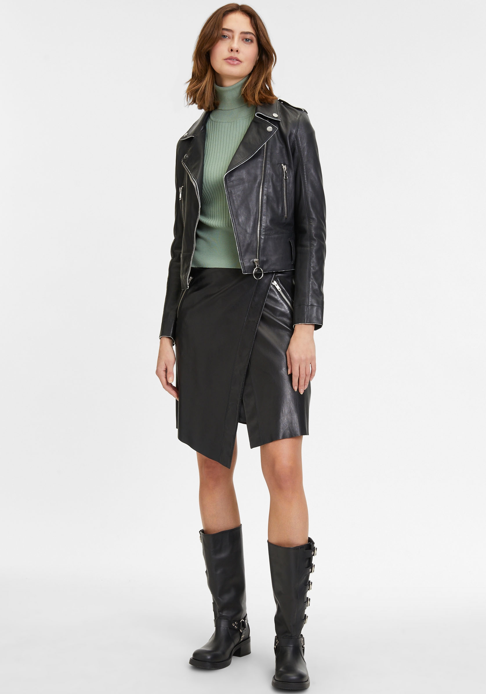 Mauritius Lederjacke »G2WCelin SF«, mit asymetrischem Reissverschluss, Gürtel, Zipper-Details