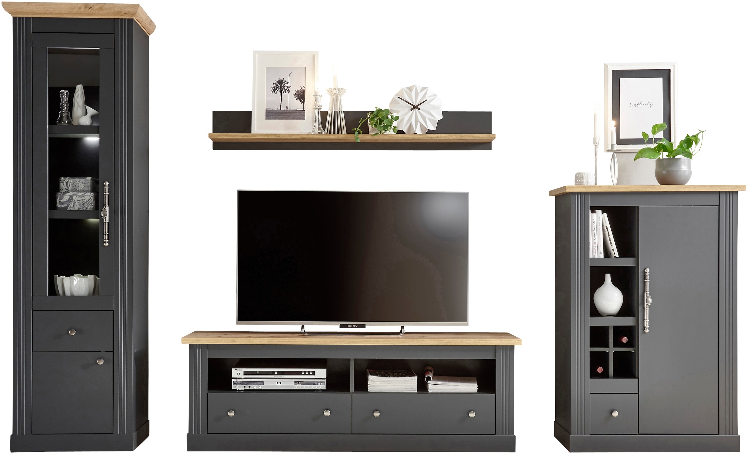 Image of GOODproduct Wohnwand "Westminster" Set, Vitrine, Lowboard, Kommode, Wandregal, 4 Stk. tlg.