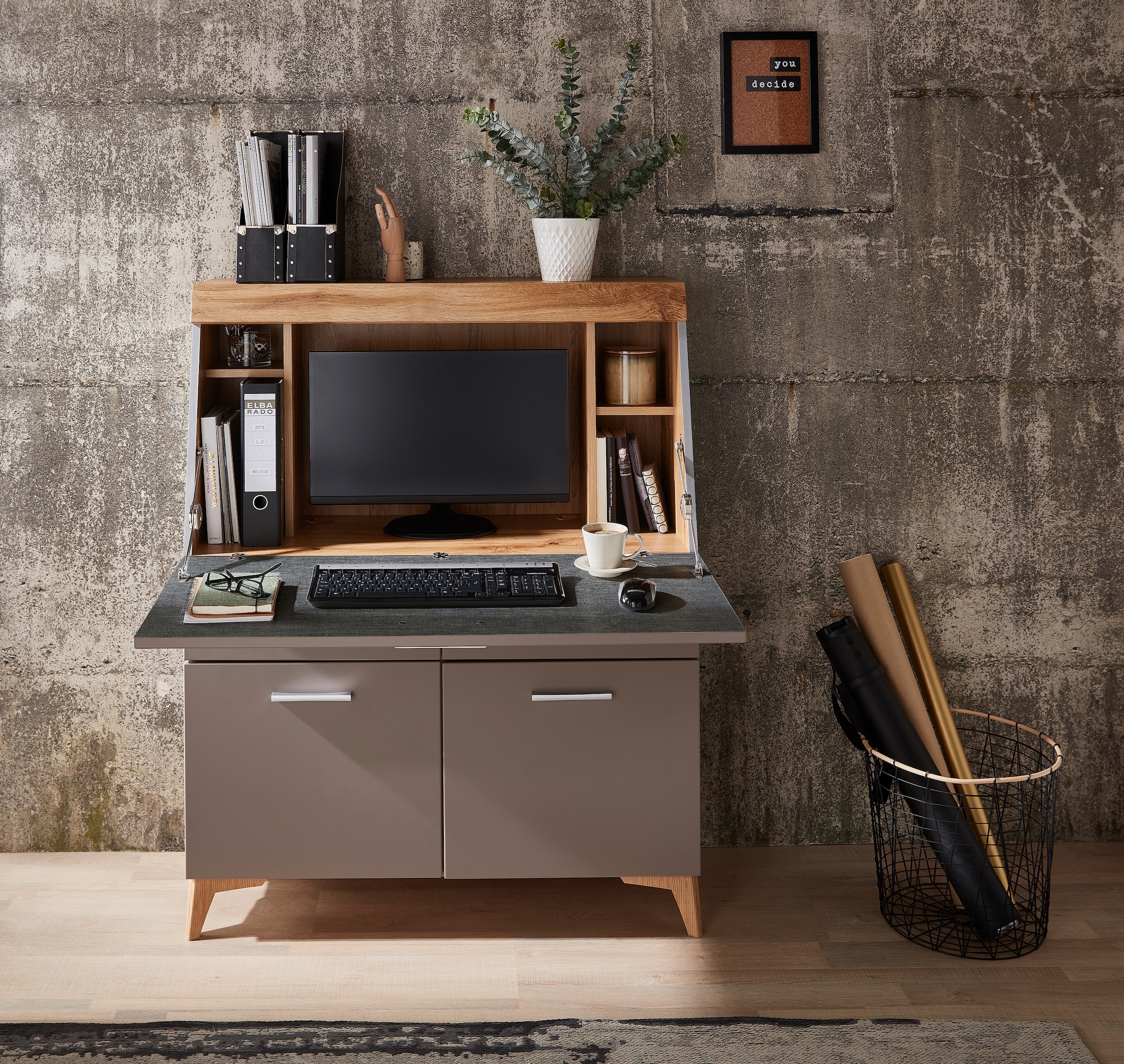 Innostyle Sekretär »SECRET« Stauraumschrank, mit Monitor-/Laptopfach, Soft-Close, Breite 98 cm