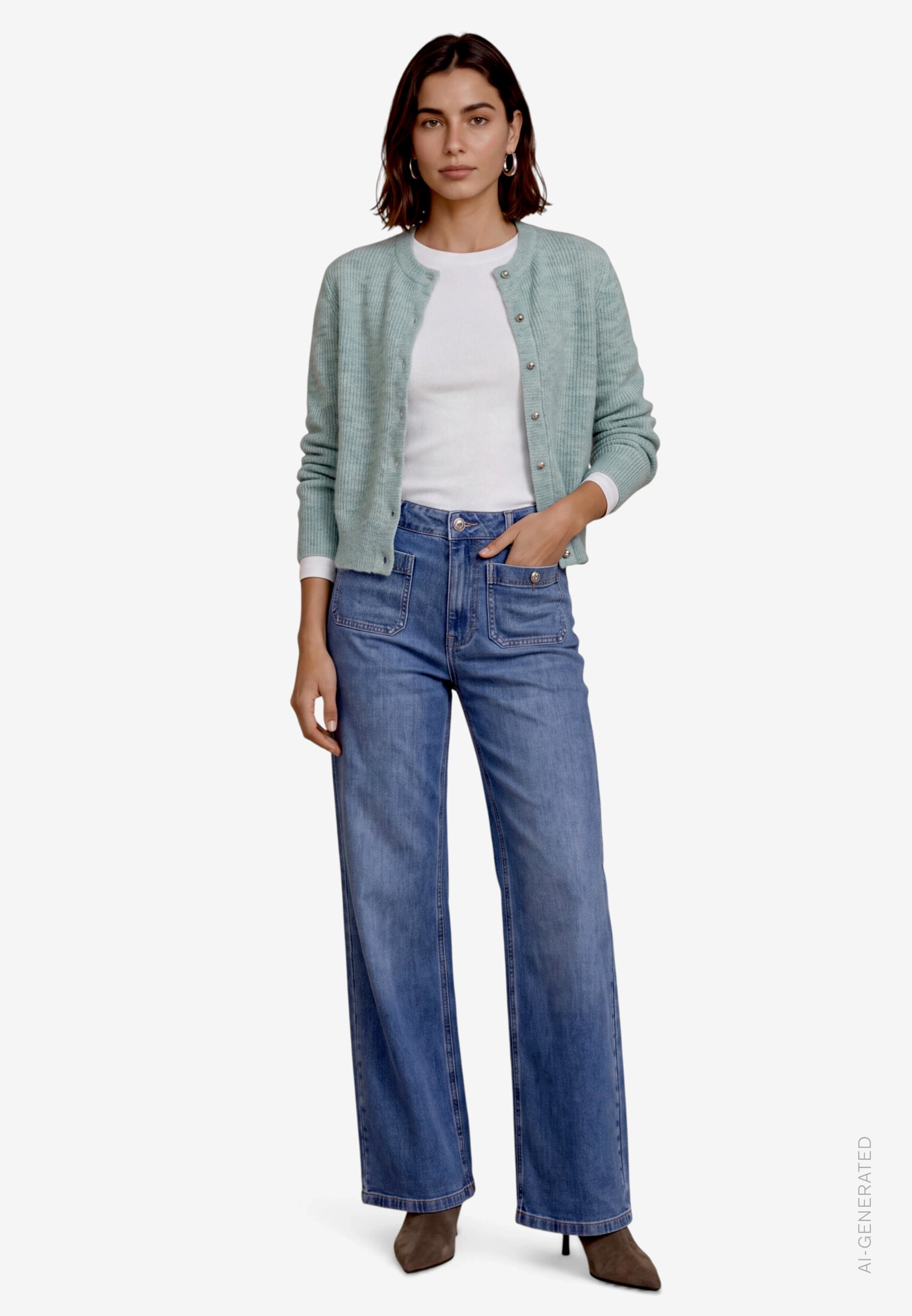 Zero Veste en tricot Cardigan mit Rundhals / Knopfleiste / mit Wolle