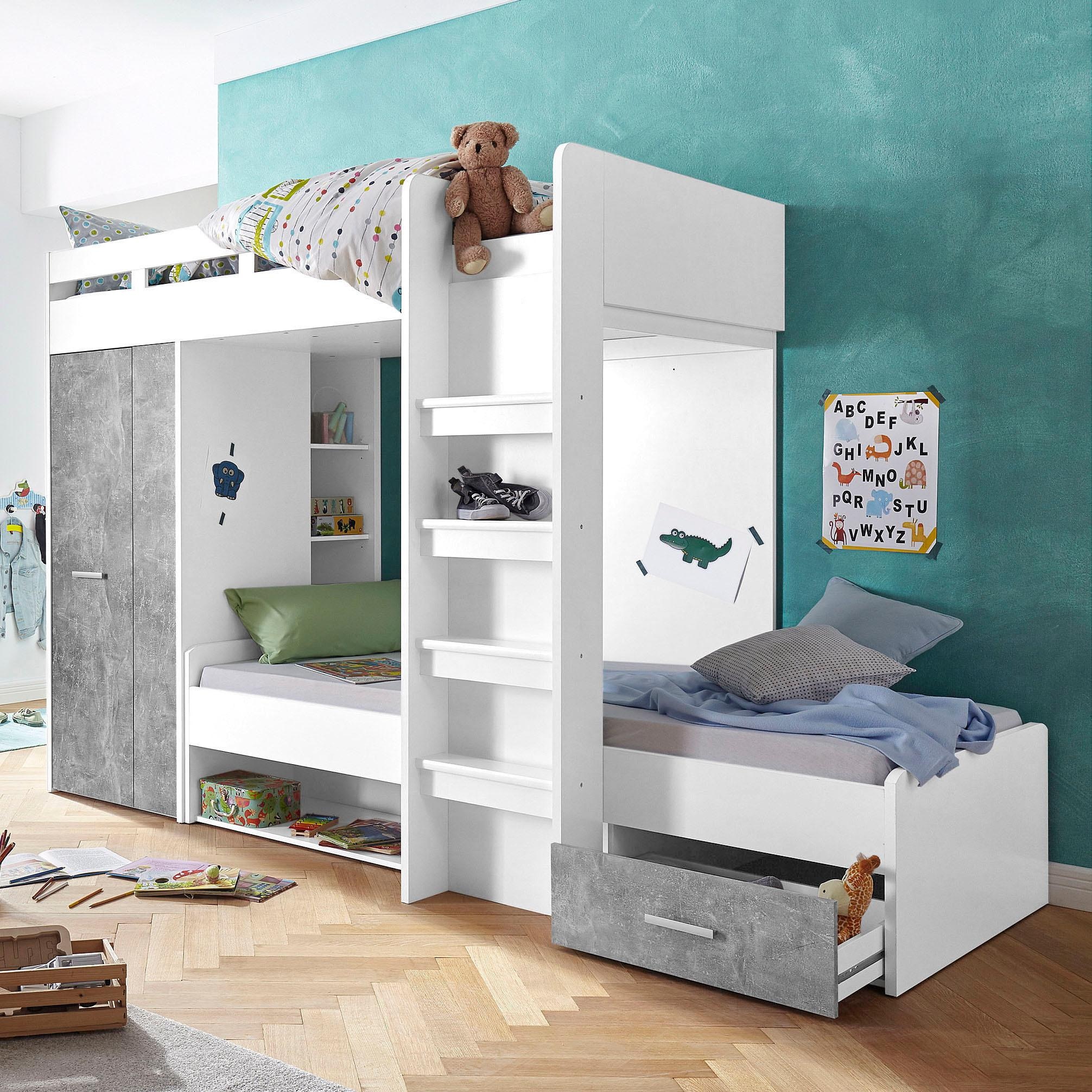 Begabino Hochbett »MAXI« mit 2 Liegeflächen, Kleiderschrank und Regalen