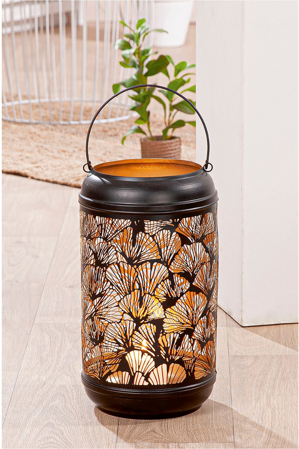 GILDE Windlicht »Windlicht Ginkgo, schwarz H.36 cm«