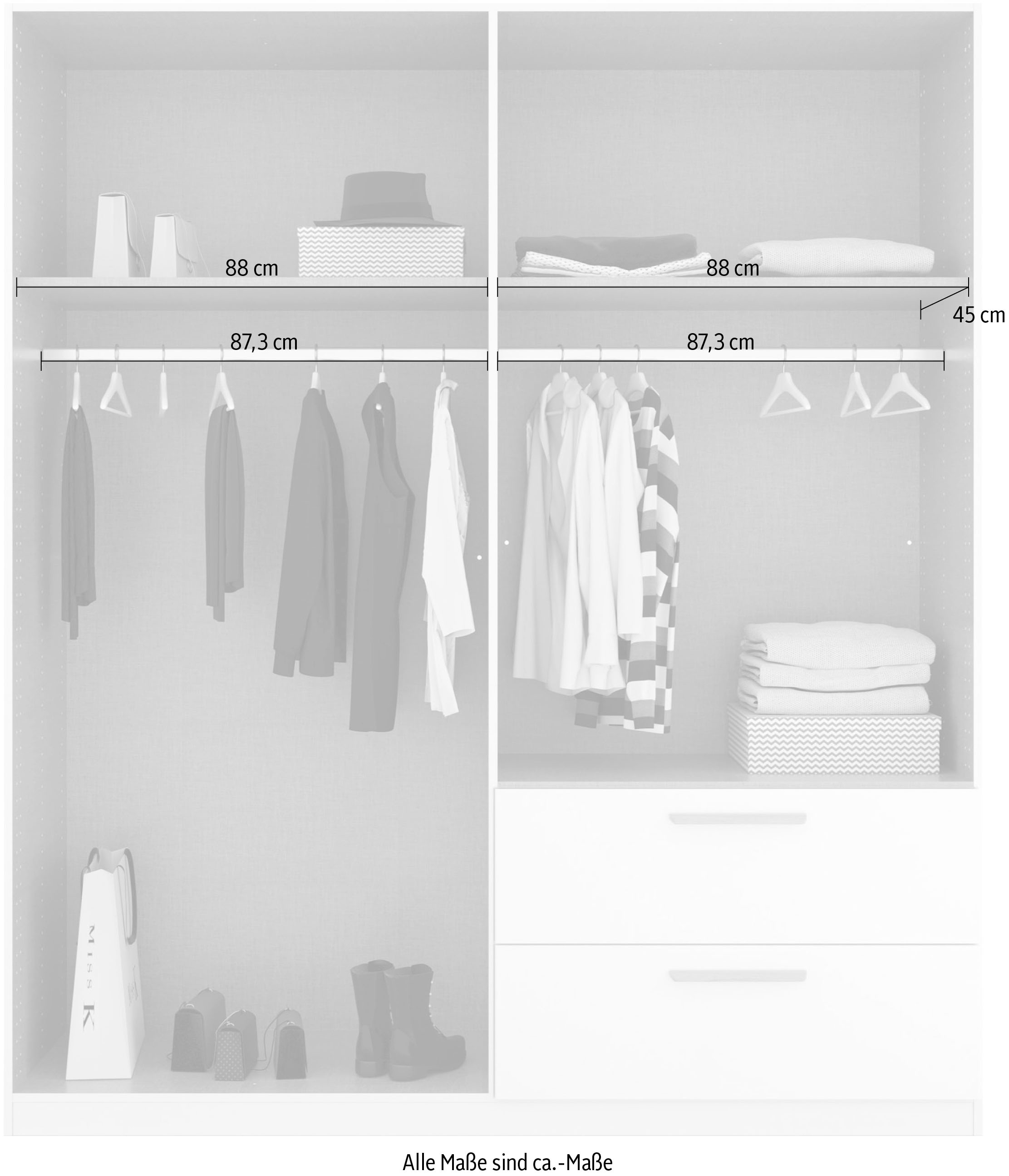 rauch Kleiderschrank »Drehtürenschrank Schrank Garderobe Ankleide SKANDI BY QUADRA SPIN« Breiten: 181/226/271 cm, Höhe 210 cm,  im Landhaus-Stil mit Massivholzgriffen aus Wildeiche, mit Schubladen