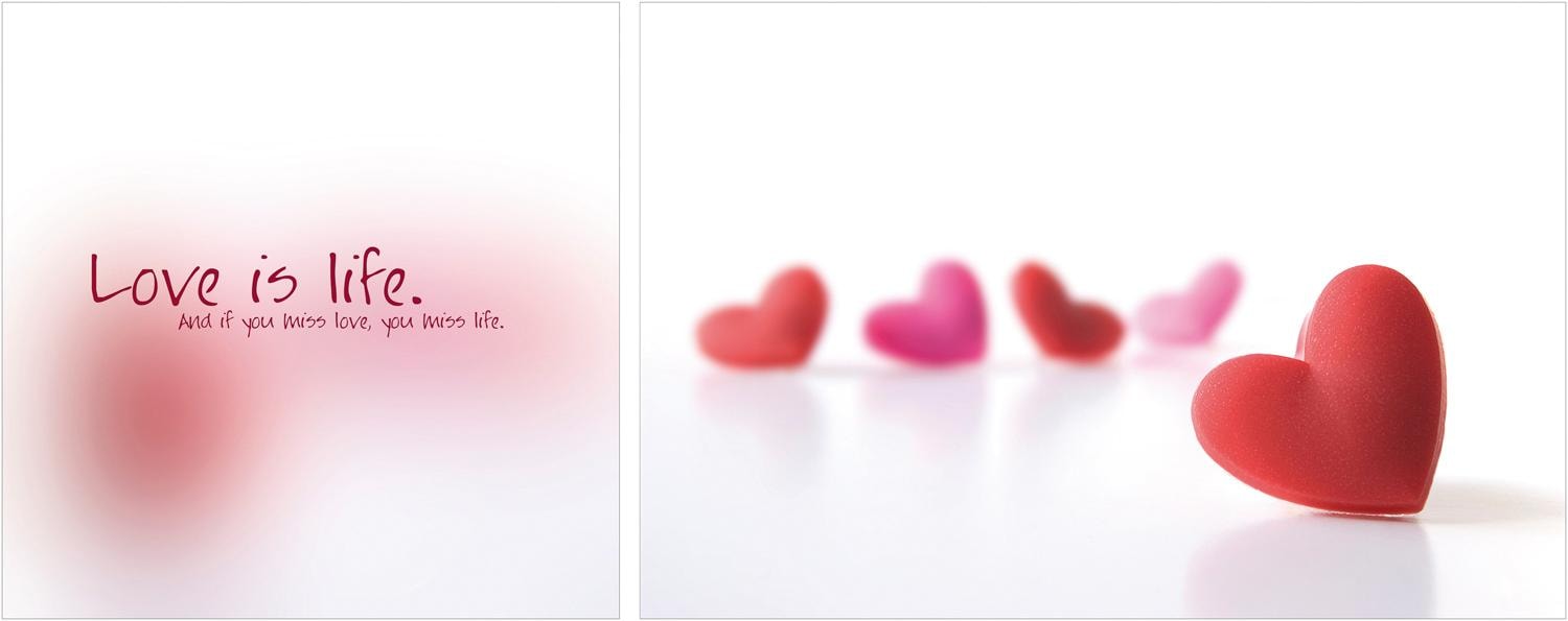 Image of queence Leinwandbild "Love is Life" Herz Herzbilder Kunst Modern Schriftzug Schriftzüge Spa Spa Bilder Sprüche Sprüche & Texte Set, Premium-Leinwandstoff, Handarbeit aus Deutschland, Spruch, 2er Set