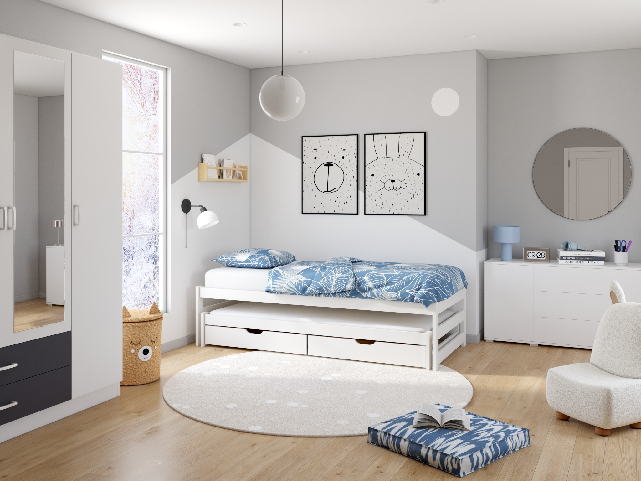 GOODproduct Lit fonctionnel »"TORGNY " mit 2 Schubladen« mit zwei Schlafplätzen, aus massiver Kiefer, FSC®-zertifiziert