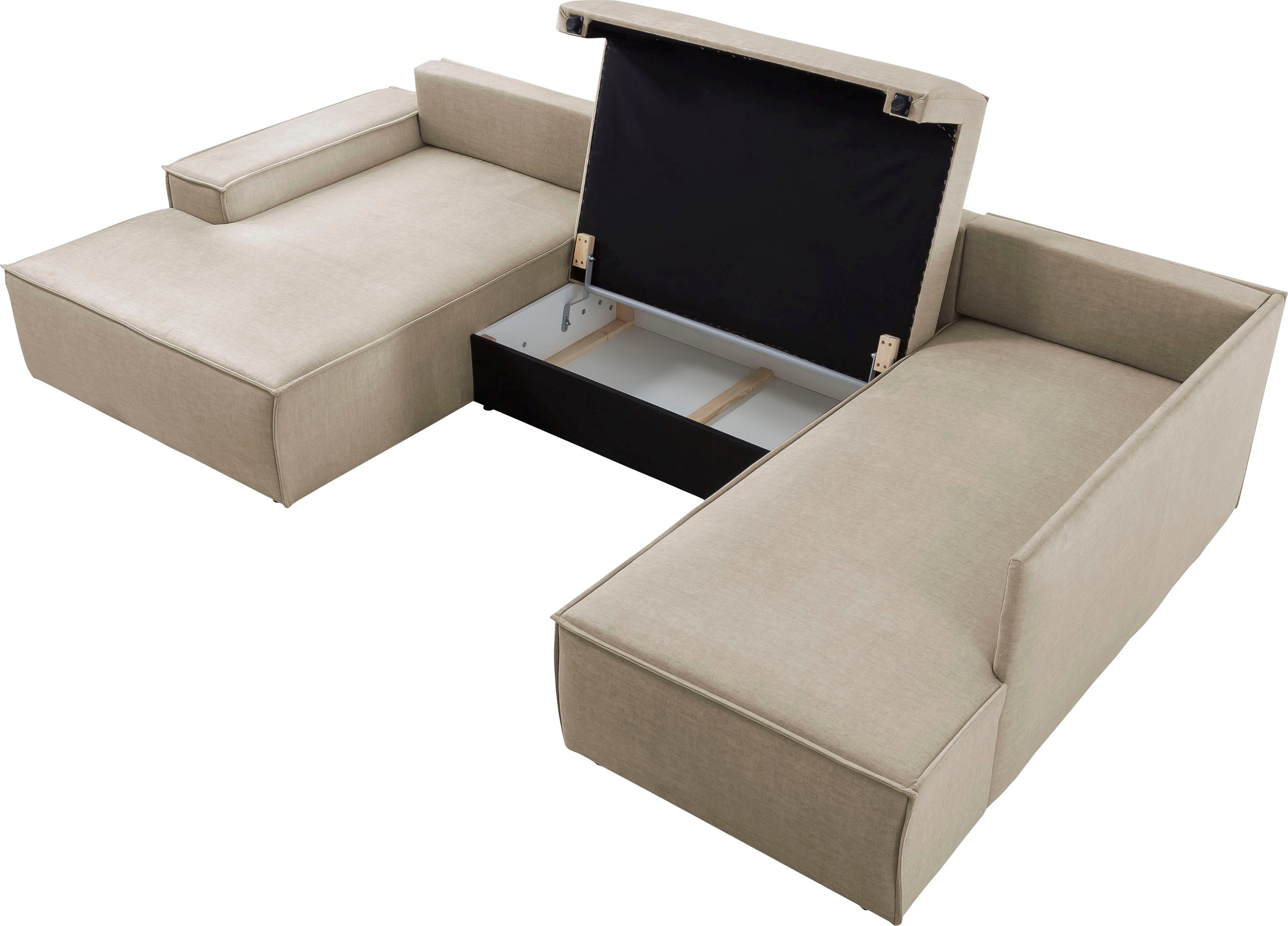 Home affaire Wohnlandschaft »SHERWOOD 329 cm, U-Form, Schlafsofa,«, Schlaffunktion m. Bettkasten (194x139 cm), Cord, Vintage, Samtvelours