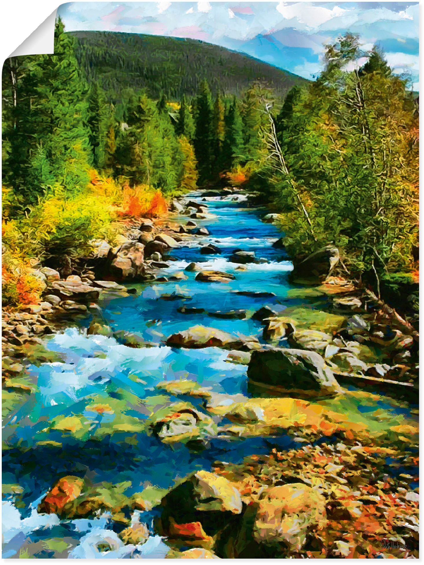 Image of Artland Wandbild »Fluss im böhmischen Gebirge«, Berge & Alpenbilder, (1 St.), in vielen Grössen & Produktarten - Alubild / Outdoorbild für den Aussenbereich, Leinwandbild, Poster, Wandaufkleber / Wandtattoo auch für Badezimmer geeignet bei Ackermann Versa