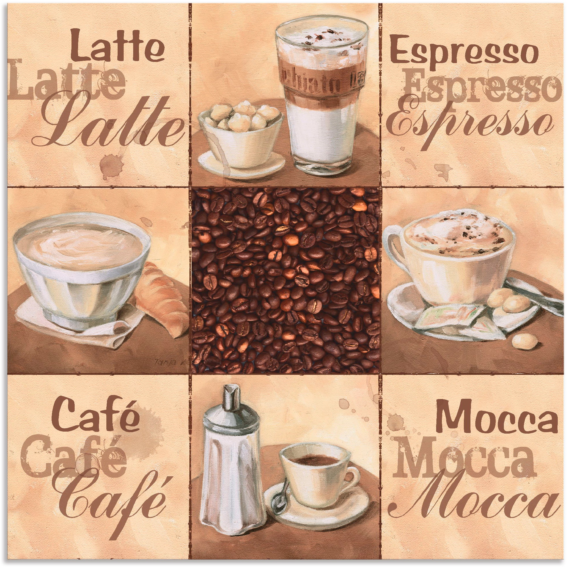 Image of Artland Wandbild "Kaffee Collage II" Getränke 1 Stk. tlg. als Alubild, Leinwandbild in verschied. Grössen