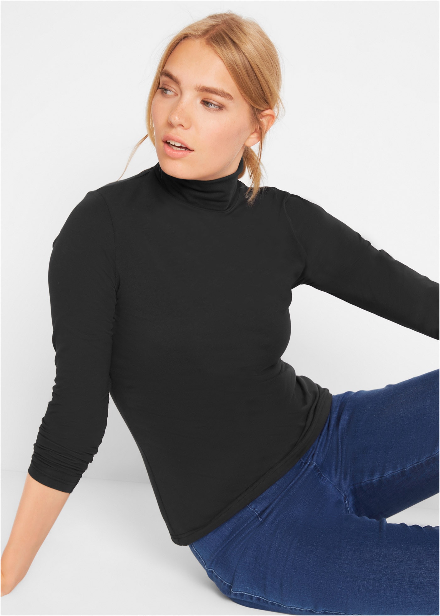 Image of bonprix Langarmshirt "Langarmshirt mit reiner Baumwolle" schmale Passform, mit Rollkragen, ohne Verschluss