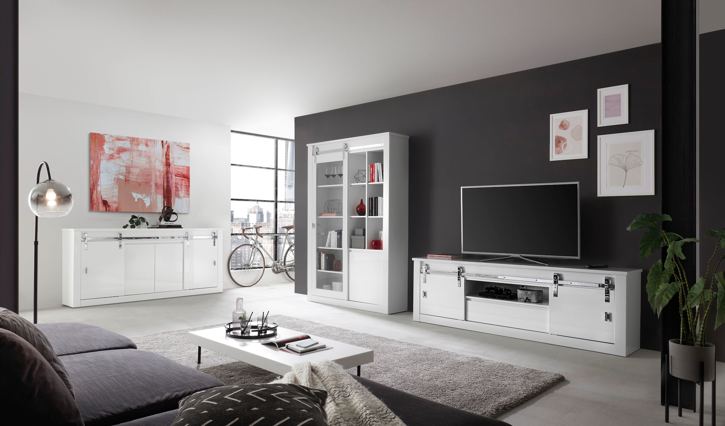 Home affaire Wohnwand »Daytona, moderne Anbauwand, Wohnzimmer-Set in Weiss Hochglanz« Set, 2 Stk. tlg.