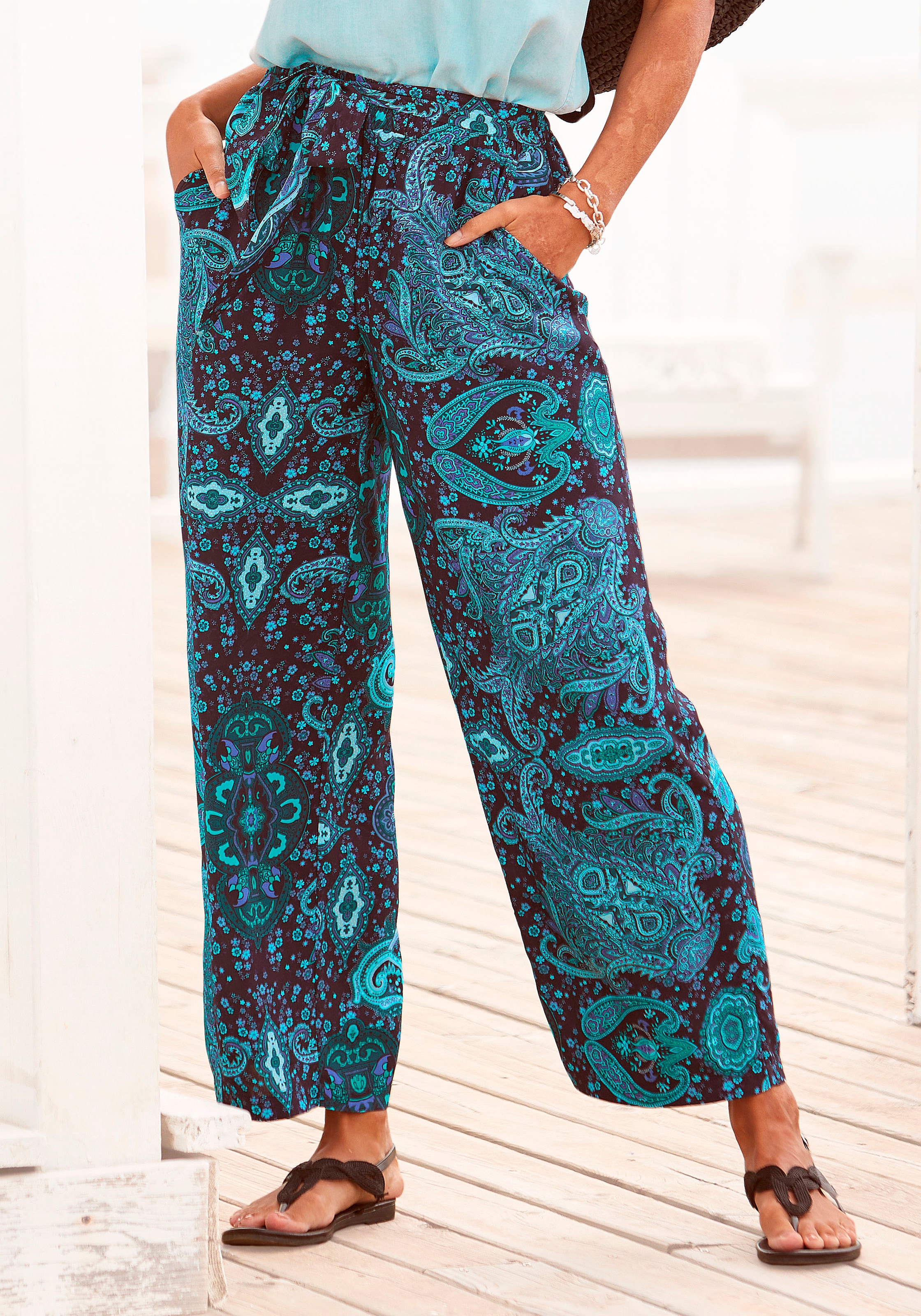 Image of Vivance Palazzohose und Paisleyprint, elastischer Bund, Schlupfhose, leichte Sommerhose