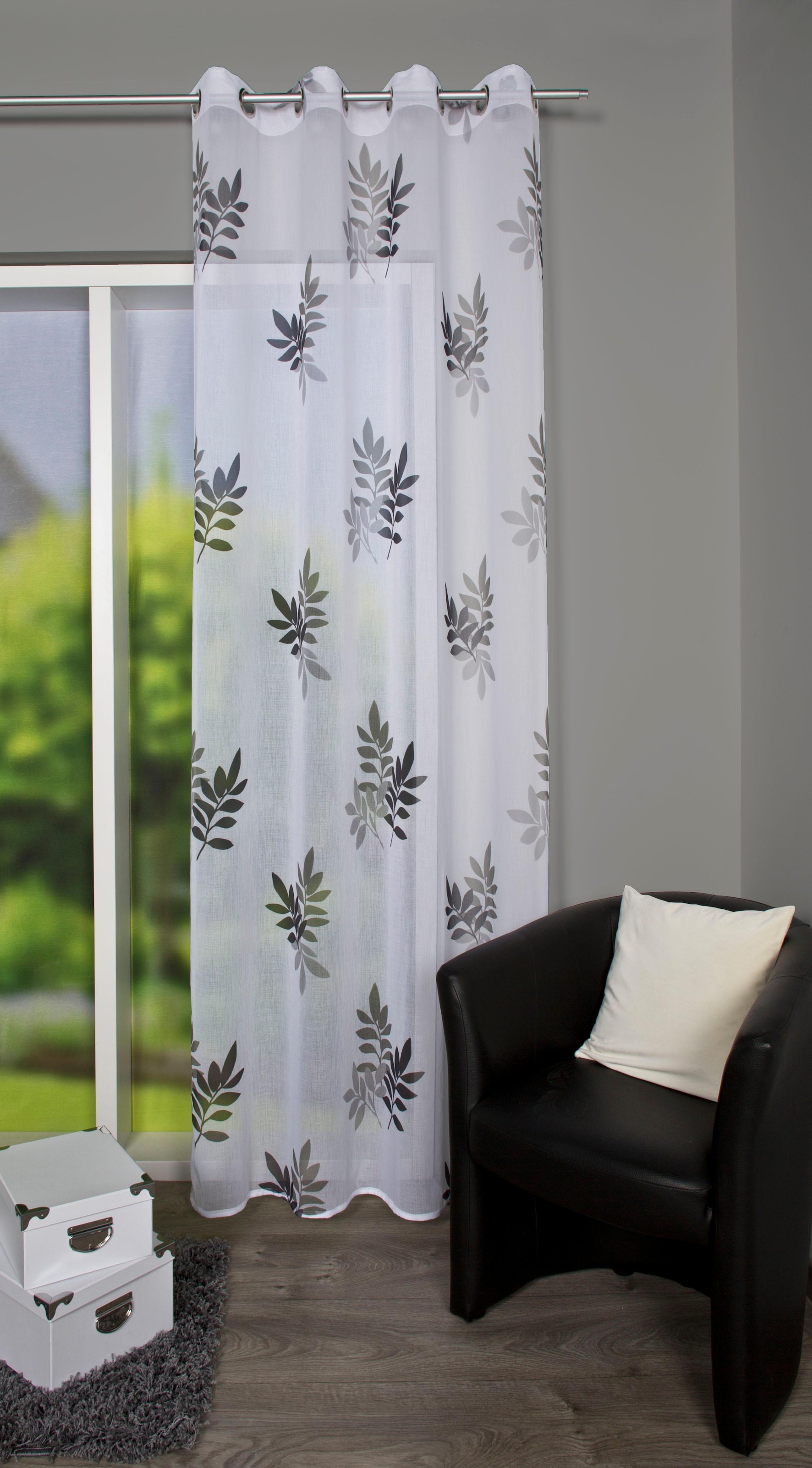 Image of HOME WOHNIDEEN Gardine "BAMBOU" Ösen 1 Stk. tlg. HxB: 245x140, ÖSENSCHAL DRUCK BLÄTTER