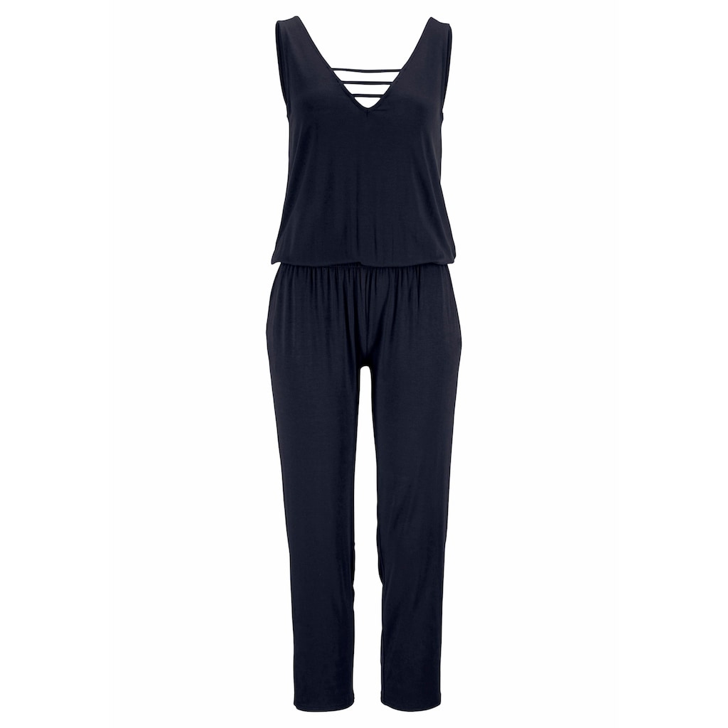 s.Oliver Overall, mit verziertem Ausschnitt, elastischer Jumpsuit mit Taschen