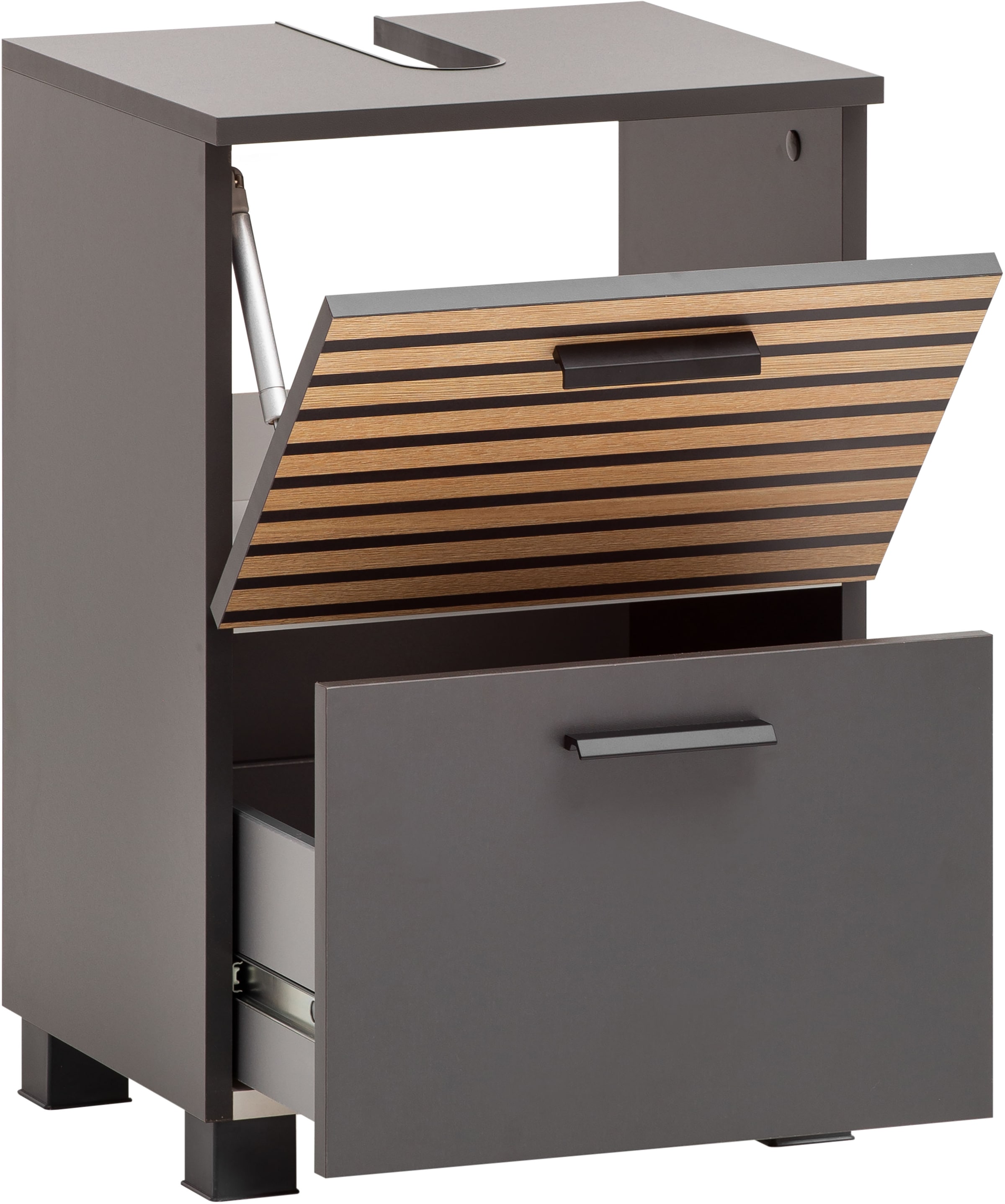 welltime Waschbeckenunterschrank »Katta, Breite 40 cm« Oberboden mit Siphonausschnitt, Klappenfront mit Akustikprint