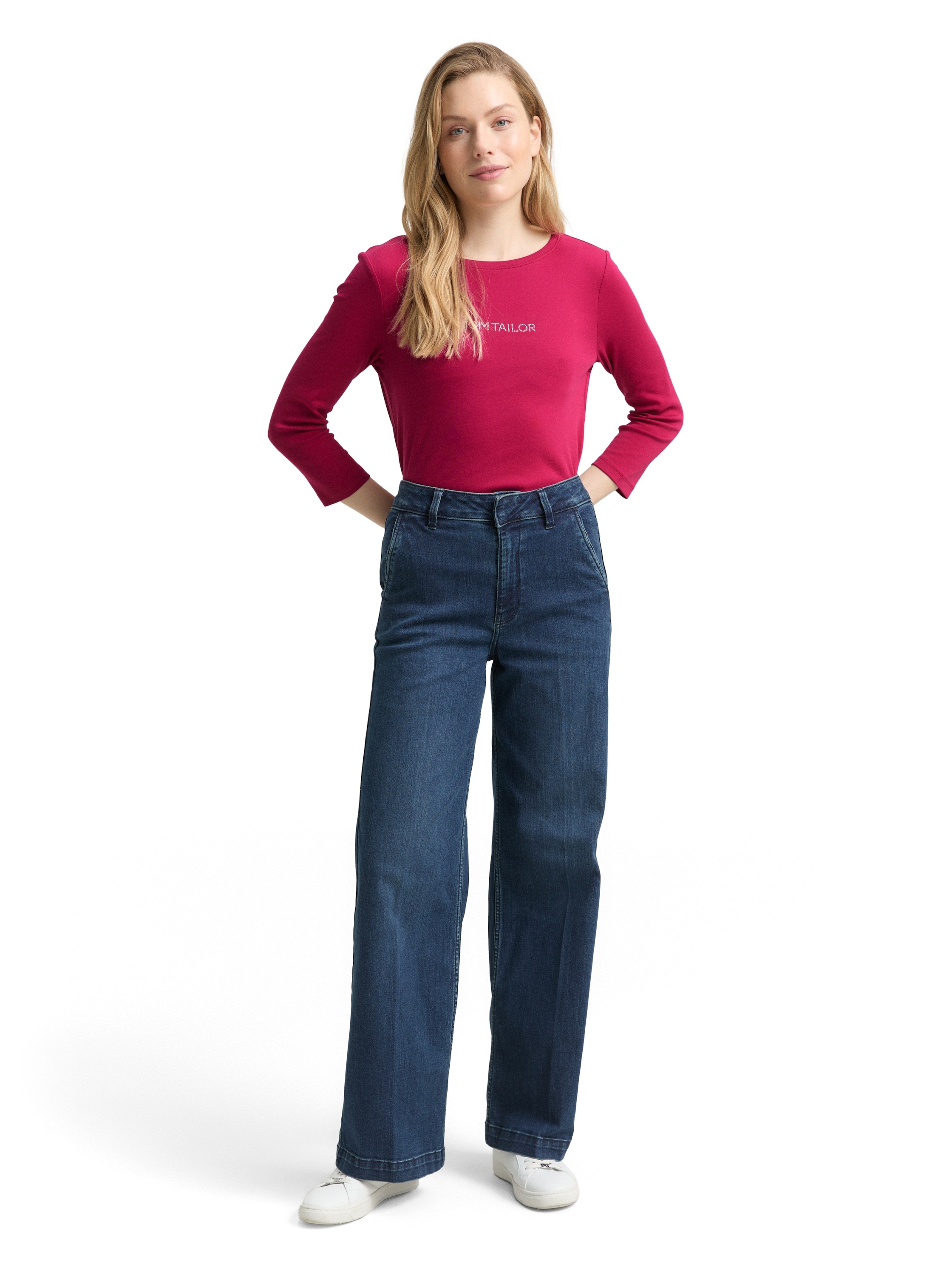 TOM TAILOR T-shirt à manches 3/4 mit Logo Schriftzug