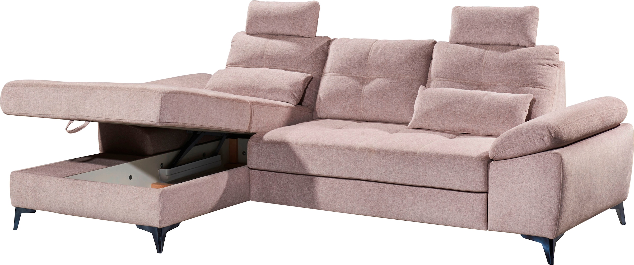 ED EXCITING DESIGN Ecksofa »Auckland L-Form mit Bettfunktion, Bettkasten«, Armteilverstellung, Kopfstützen & 2 Nierenkissen