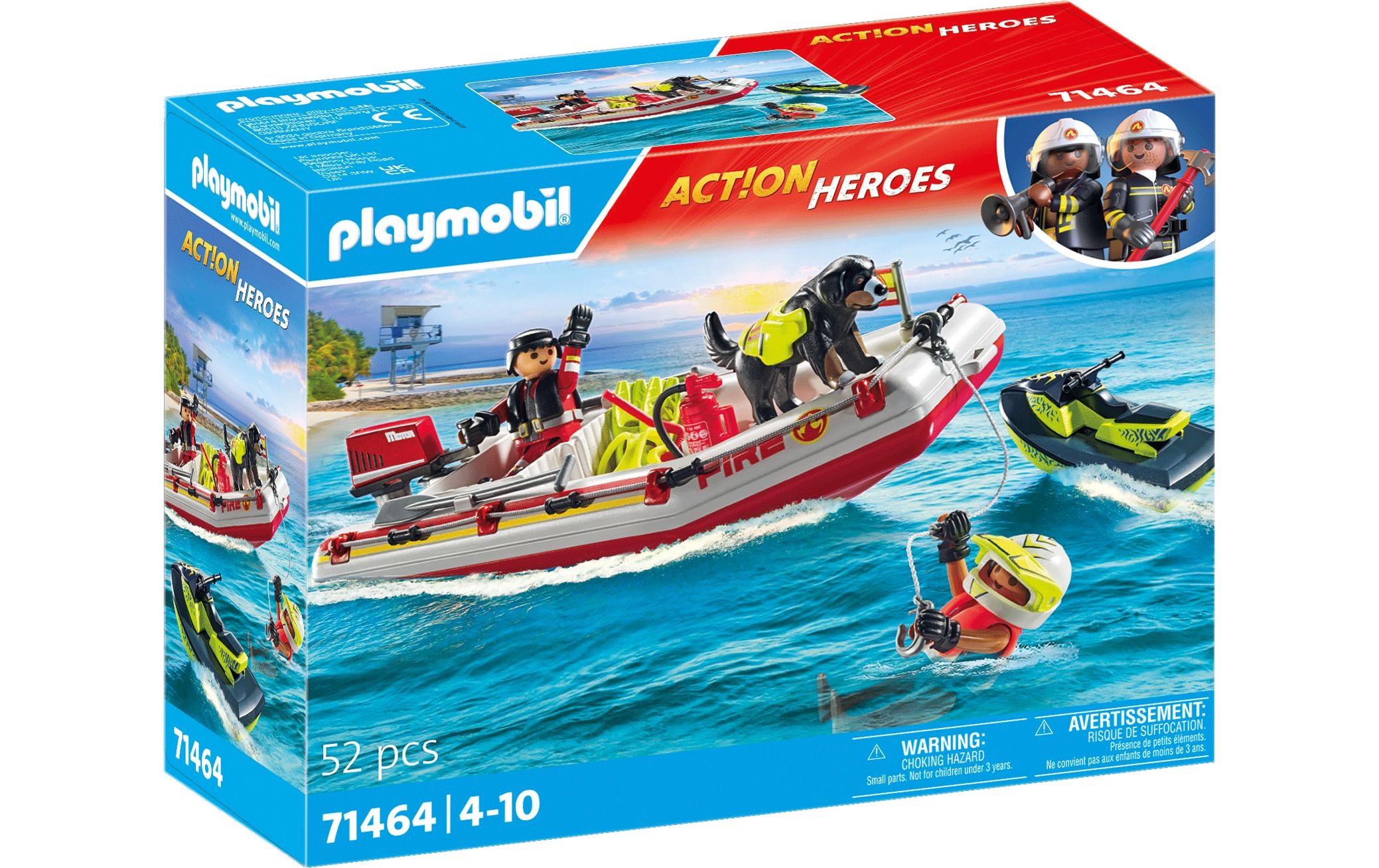 Image of Playmobil Spielbausteine "Action Heroes Feuerwehrboot mit Aqua Scooter 71464"
