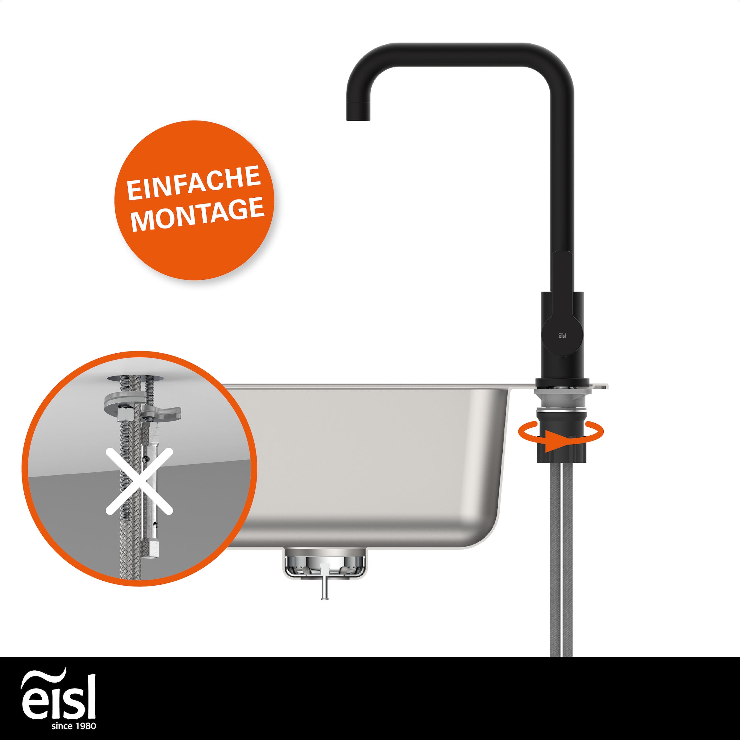 Eisl Robinet d'évier »Futura« robinet de cuisine, pivotant à 360°, douchette de marque, cartouche
