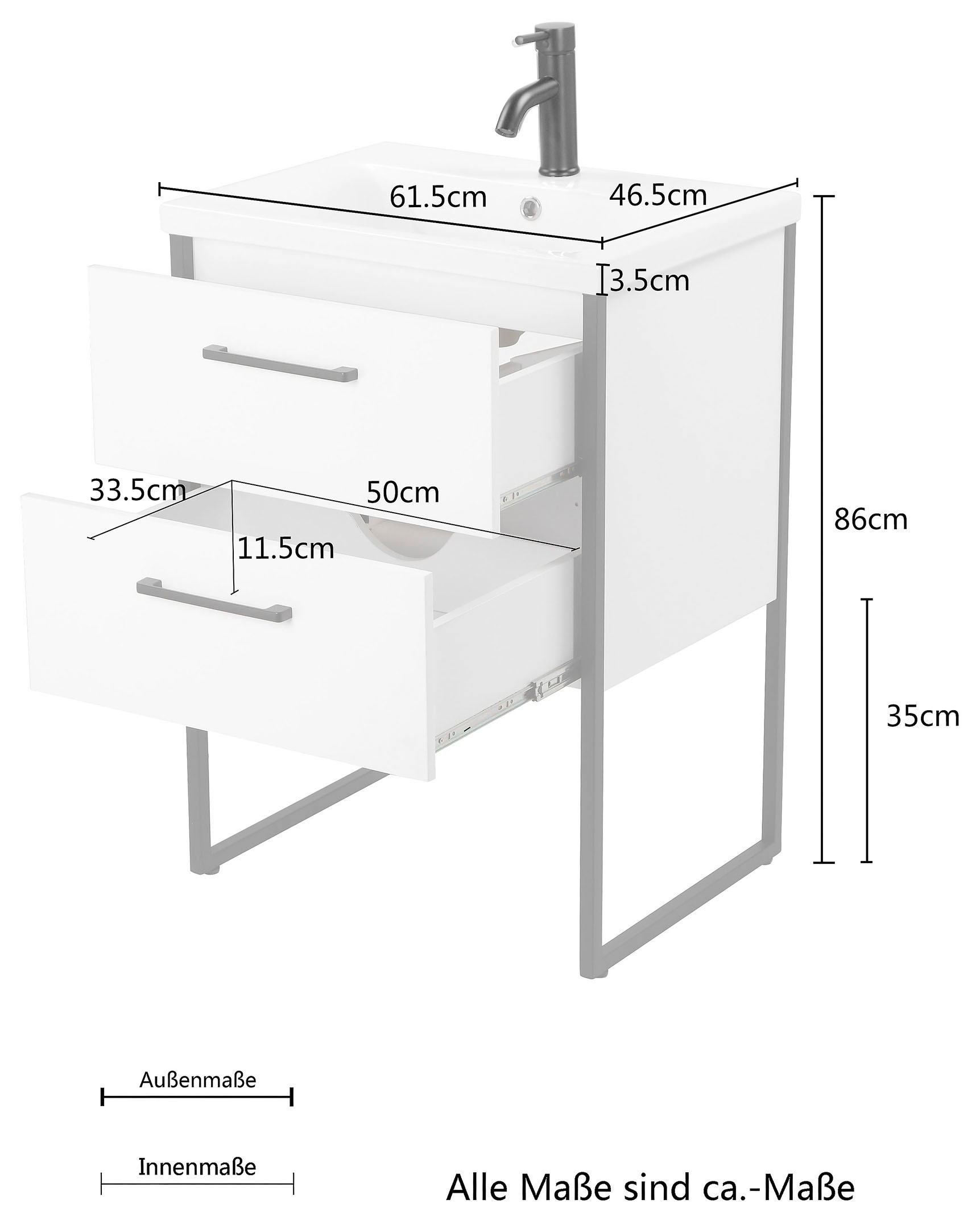 welltime Waschtisch »Paris«, Breite 60cm, Badmöbel Loft Design, Metall, inkl. Waschbecken