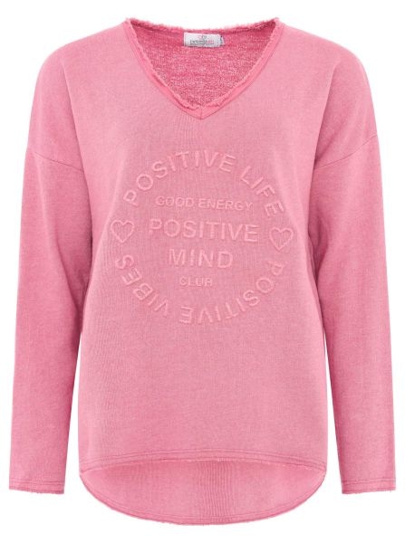 Zwillingsherz Sweatshirt »"Positive Mind"«, Mit V-Ausschnitt im Used Look und Stempeldruck