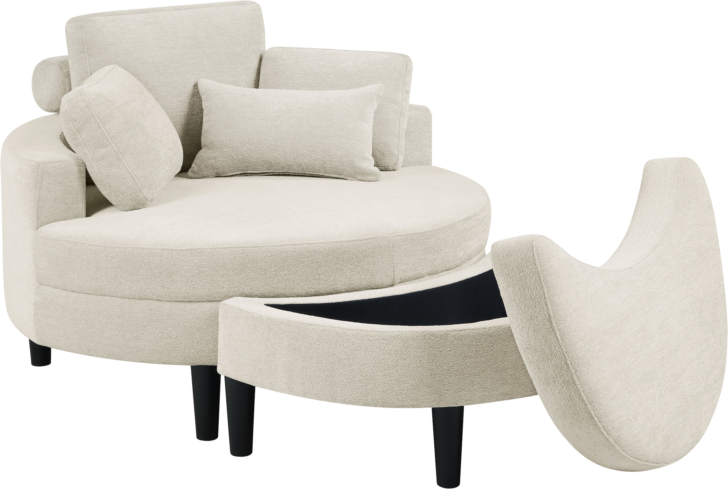 ATLANTIC home collection Canapé 2 places »Ravi, B: 114 cm« XXL- Sessel, mit Stauraumhocker, Rückenstütze & 4 Zierkissen