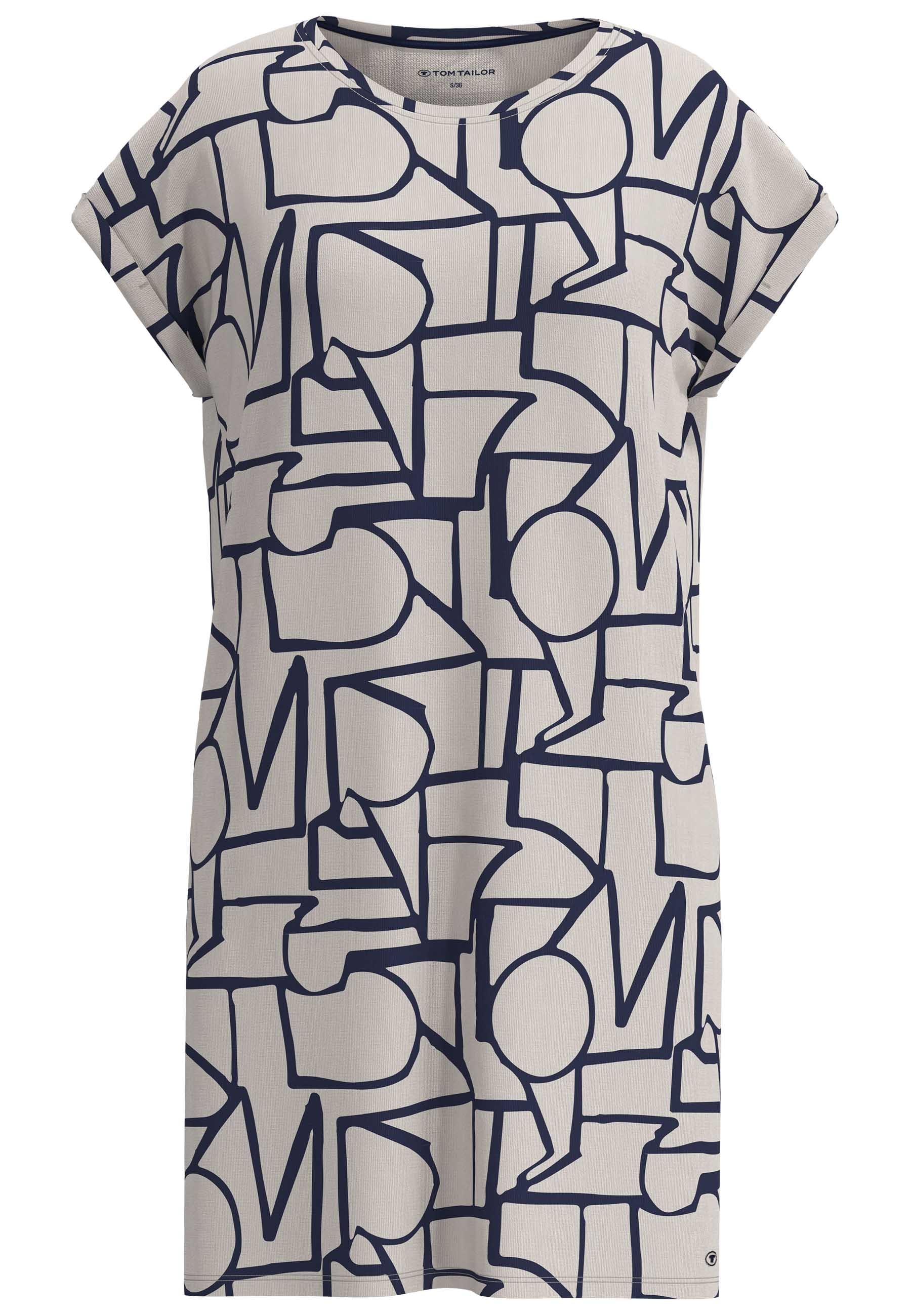 TOM TAILOR Chemise de nuit knielang, mit Muster, Kurzarm, Rundhalsausschnitt, Viskosemix