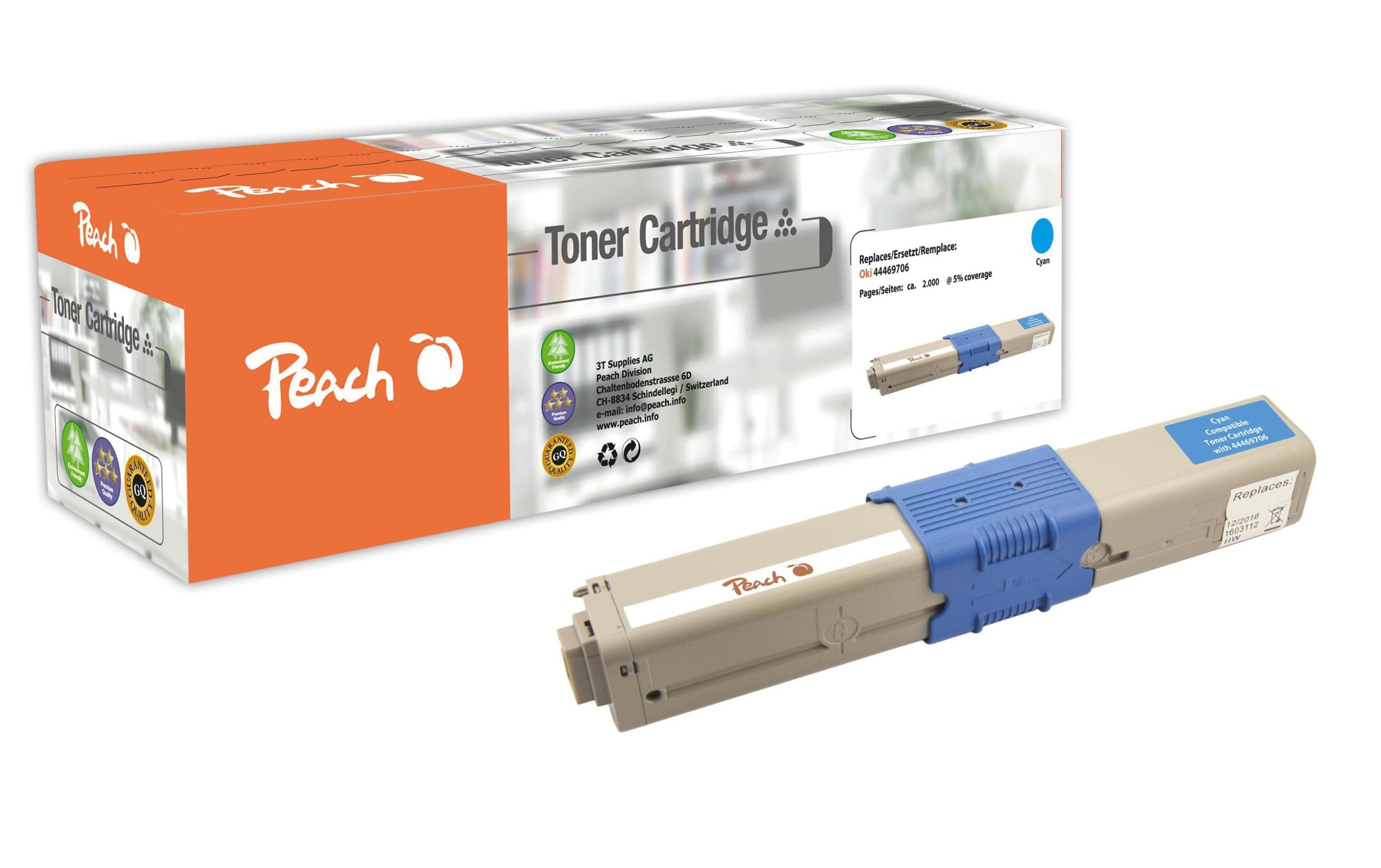 Image of Peach Tonerpatrone "OKI 44469706 Cyan"
