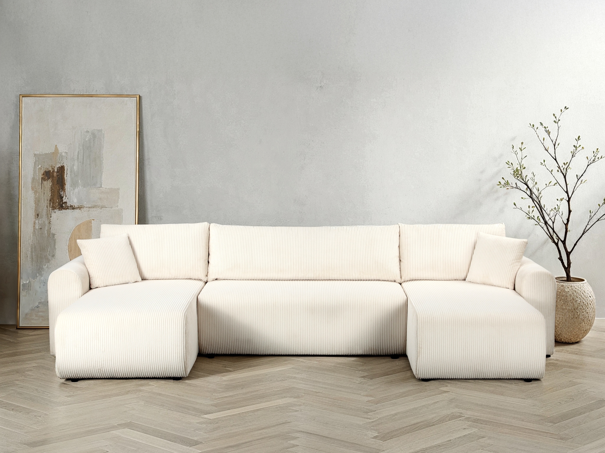 GOODproduct Paysage de salon »JONAA, 311 cm, U-Form, Schlafsofa, Boxspringfederung, Cord u. Struktur« 133/270cm, Bettkasten, Seitentaschen, Cord und Struktur