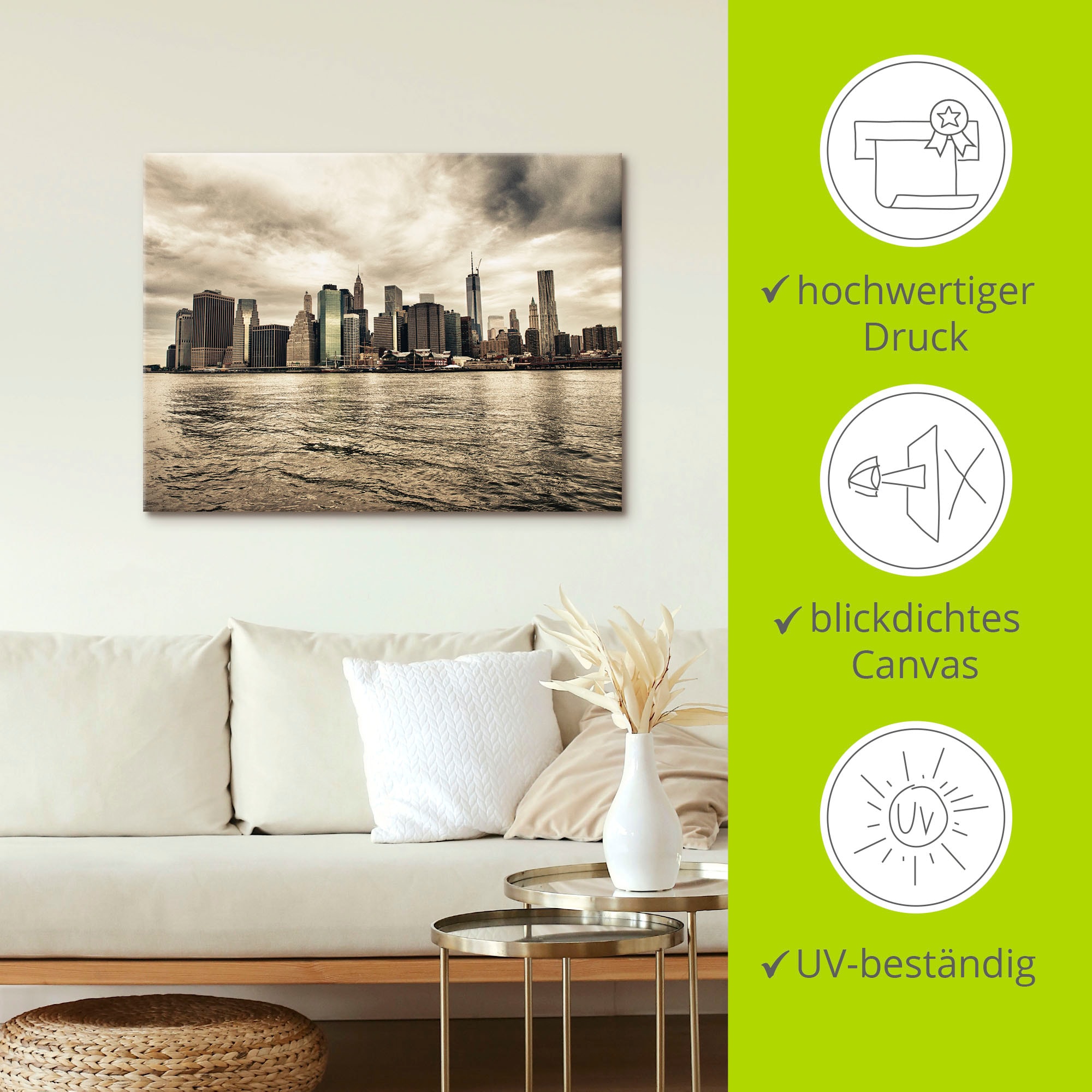Artland Leinwandbild »Lower Manhattan Skyline« Amerika 1 Stk. tlg. auf Holzrahmen gespannt
