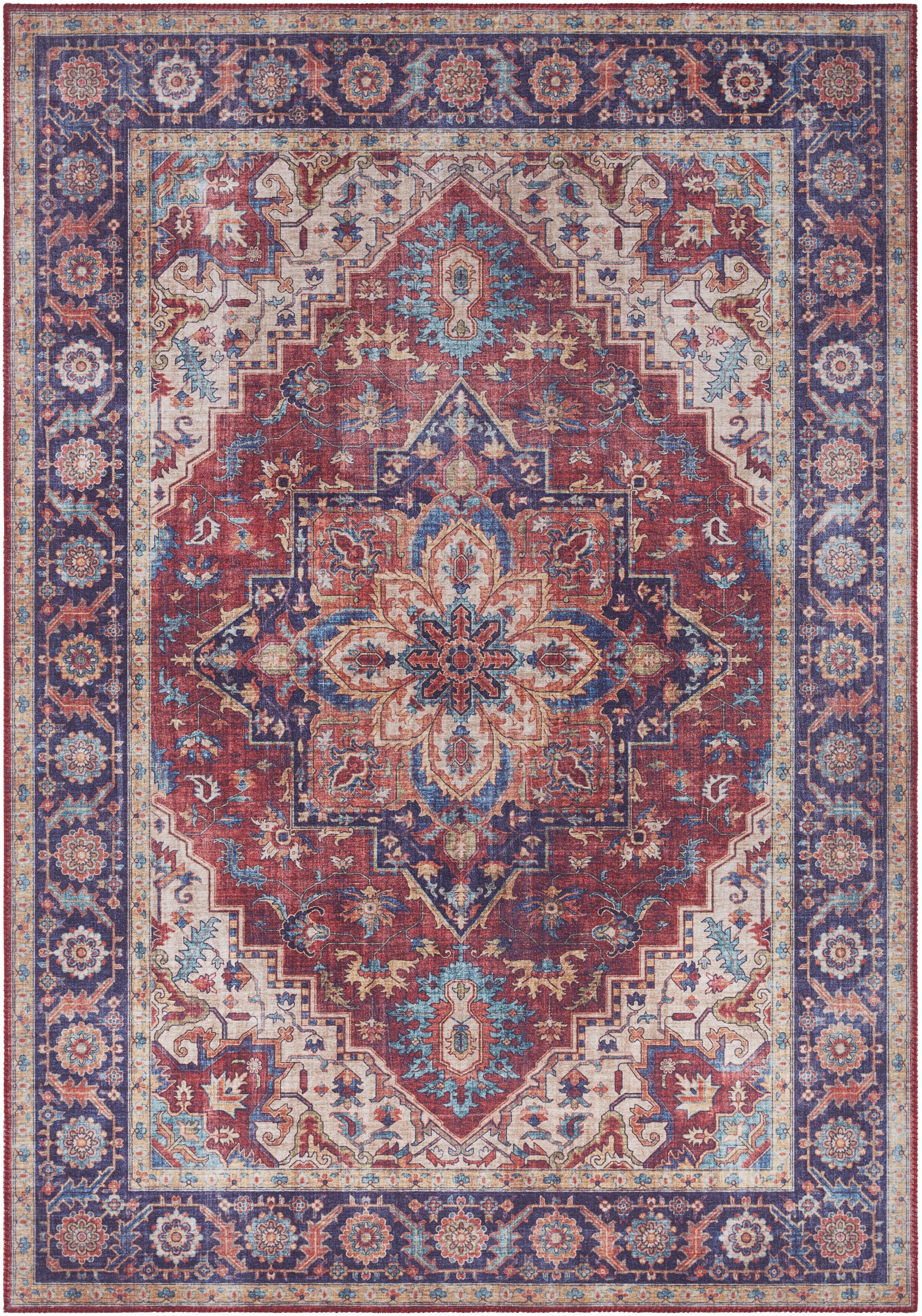 THE RUGS Oriental Anthea Rug - Vintage Medallion Polyester Flatweave 0.5cm in Red | Size: 80cm x 150cm