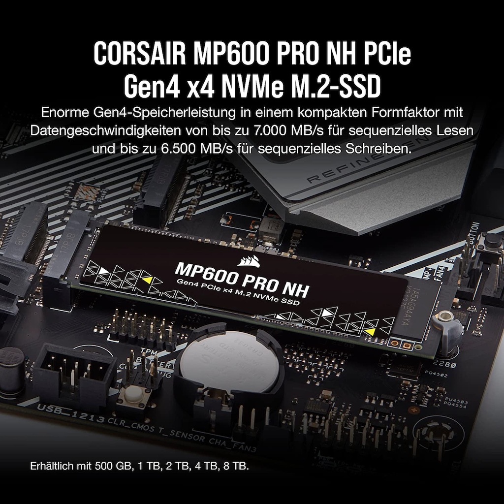 Corsair interne SSD »MP600 PRO NH Gen4 PCIe x4 NVMe M.2 SSD«, Anschluss M.2 PCIe 4.0