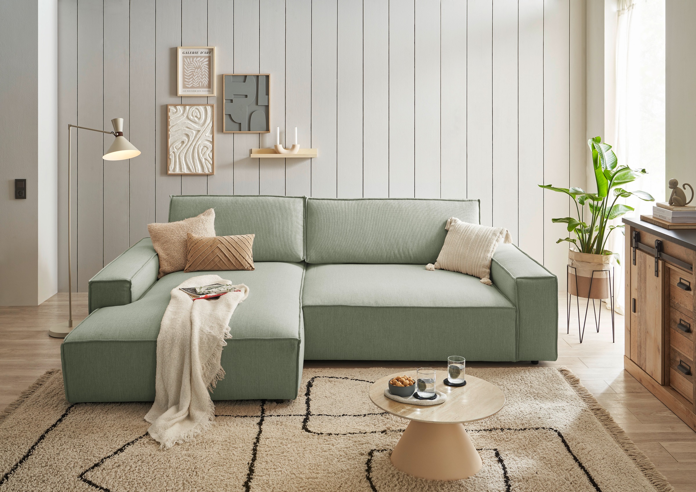 Home affaire Ecksofa »NEU: SHERWOOD XXL 284, Big-Sofa L-Form, tiefe Sitzfläche 95 cm, Cord«, Recamiere rechts/links, als Schlafsofa stellbar, Cord u. Leinenoptik