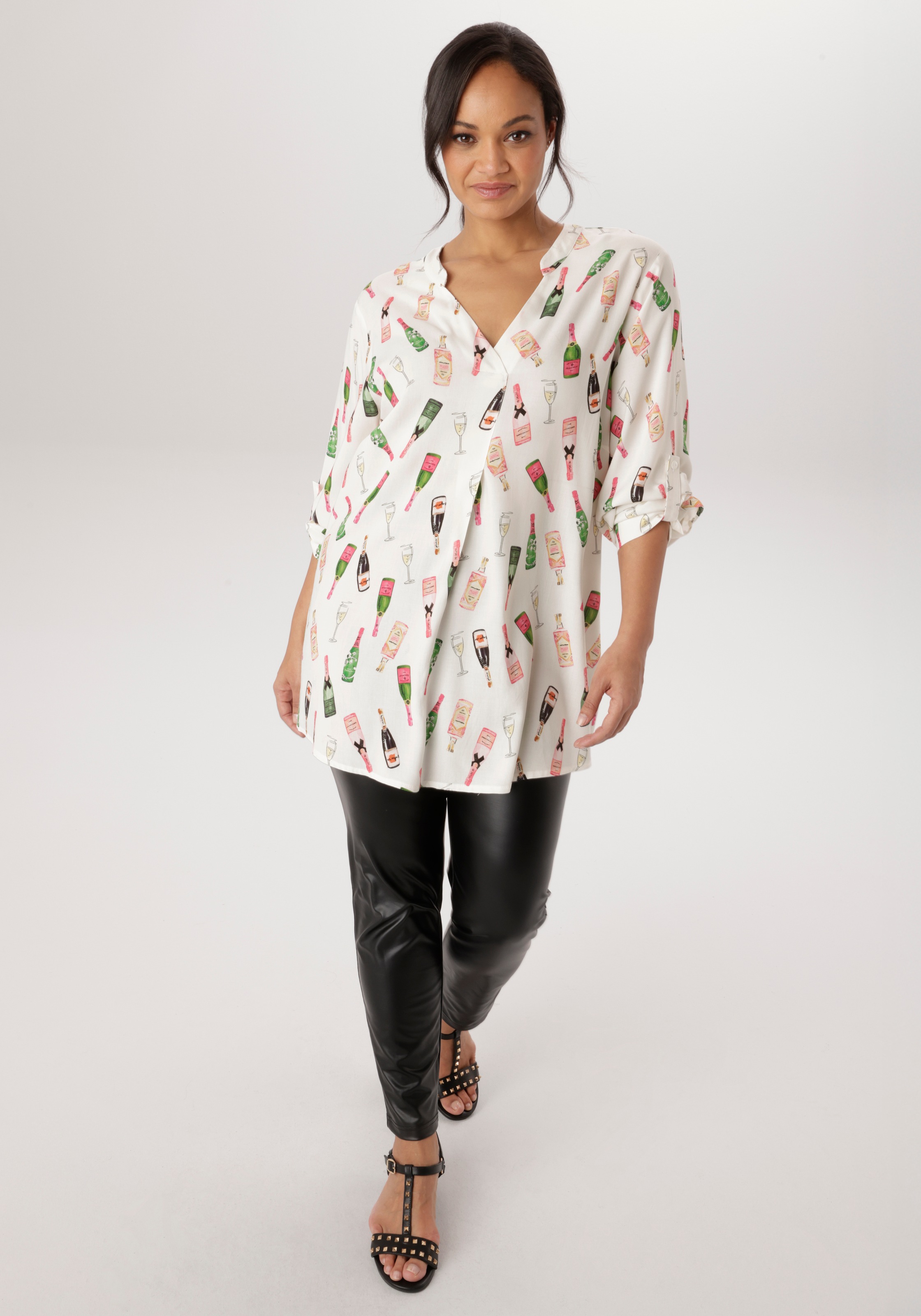 Aniston PLUS Schlupfbluse mit Sektfläschchen bedruckt