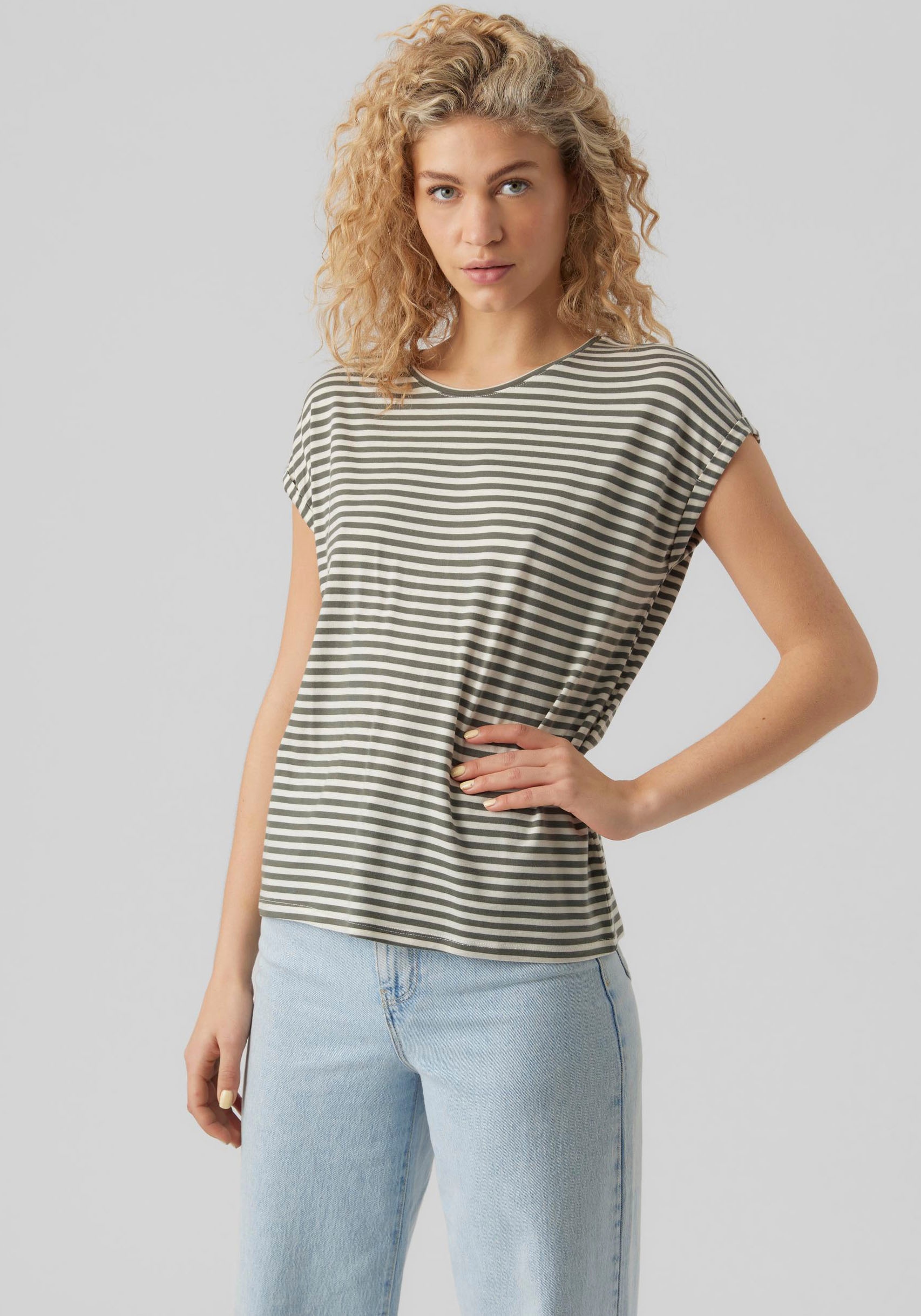 Vero Moda Rundhalsshirt »VMAVA PLAIN SS TOP STRIPE GA JRS NOOS«