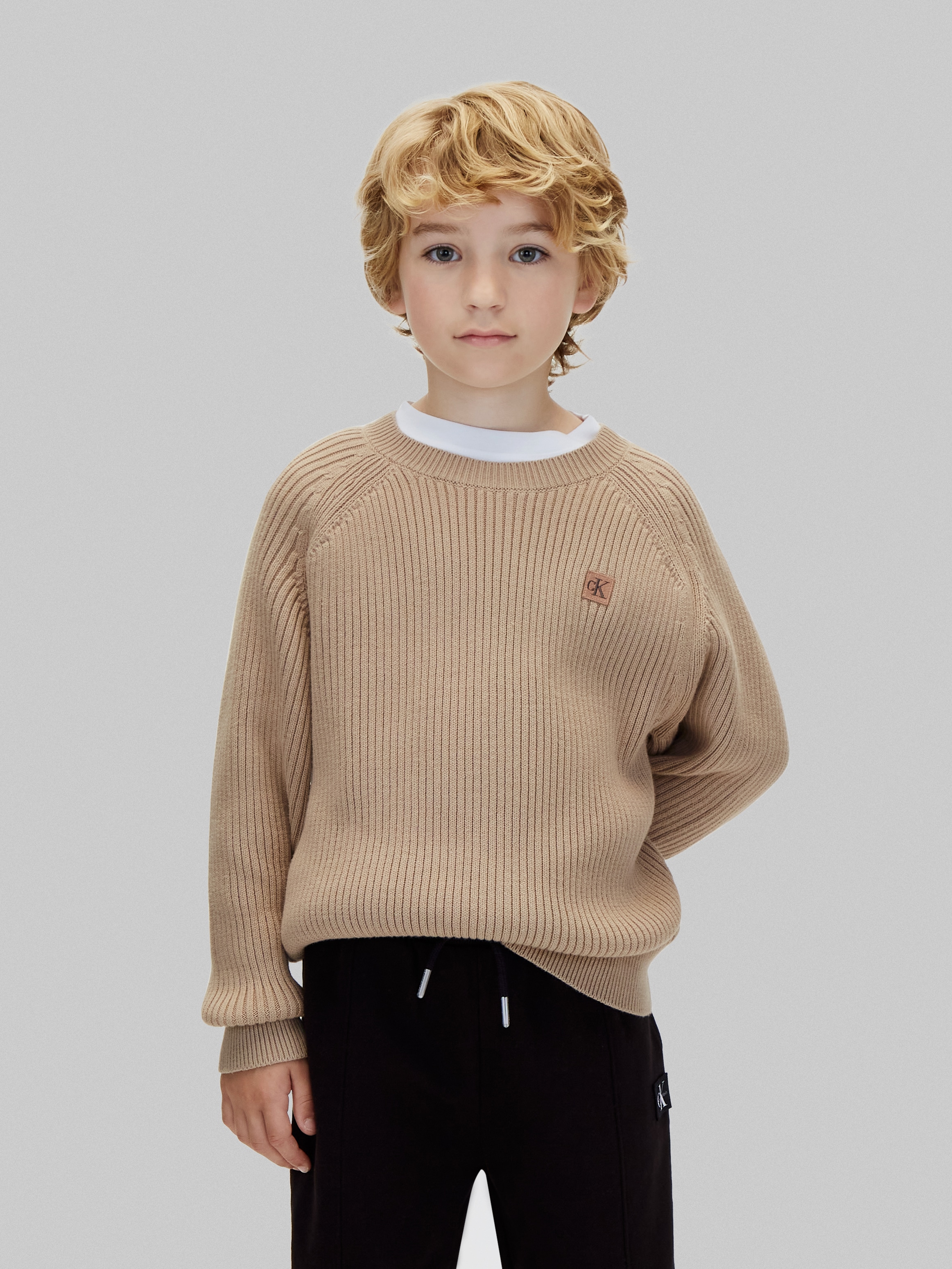 Image of Calvin Klein Strickpullover Raglanärmel, Regular Fit, reine Baumwolle