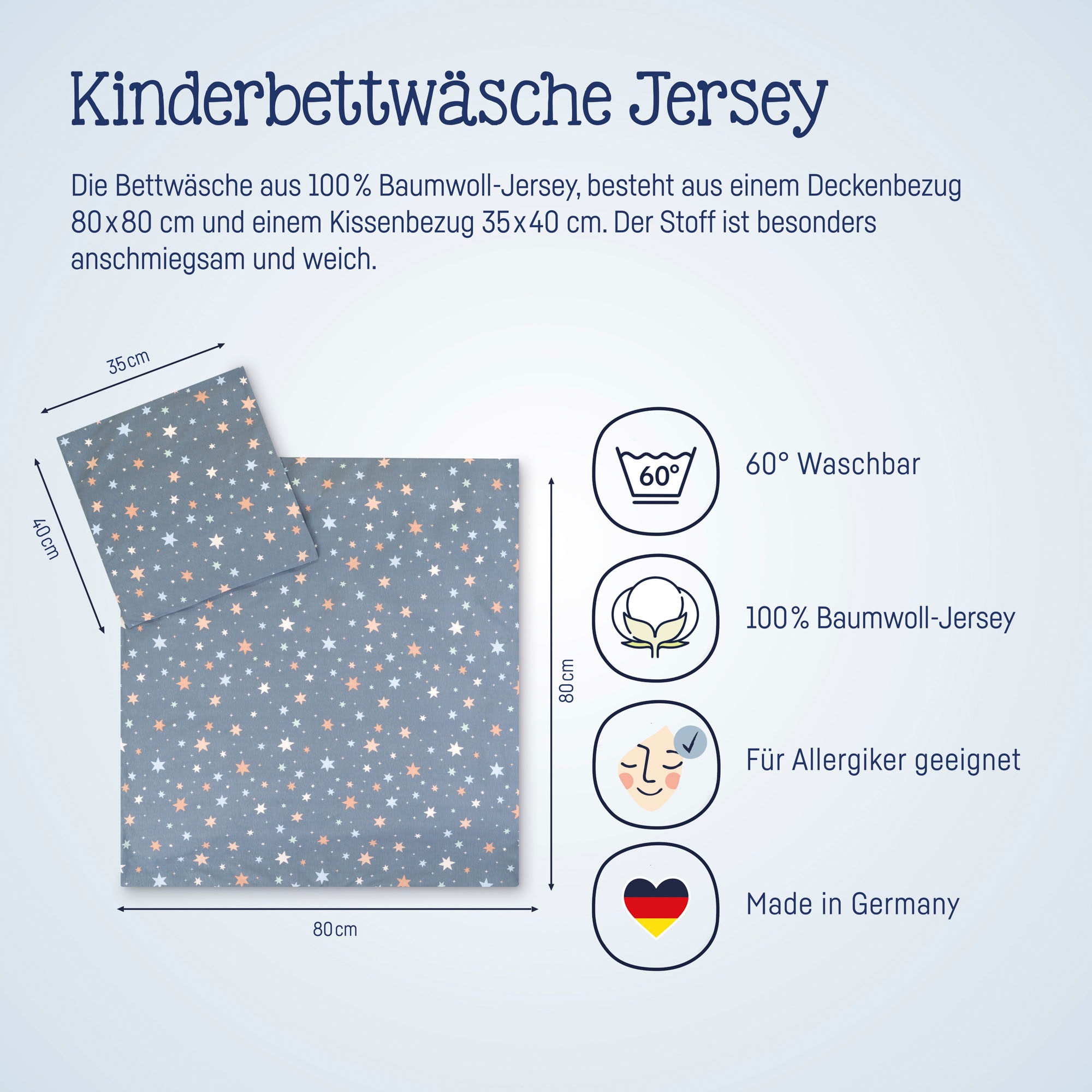 Julius Zöllner Kinderbettwäsche »Baby- und Kinderbettwäsche aus 100% Jersey-Baumwolle«, erhältlich in den Grössen 80x80+35x40cm und 100x135+40x60cm
