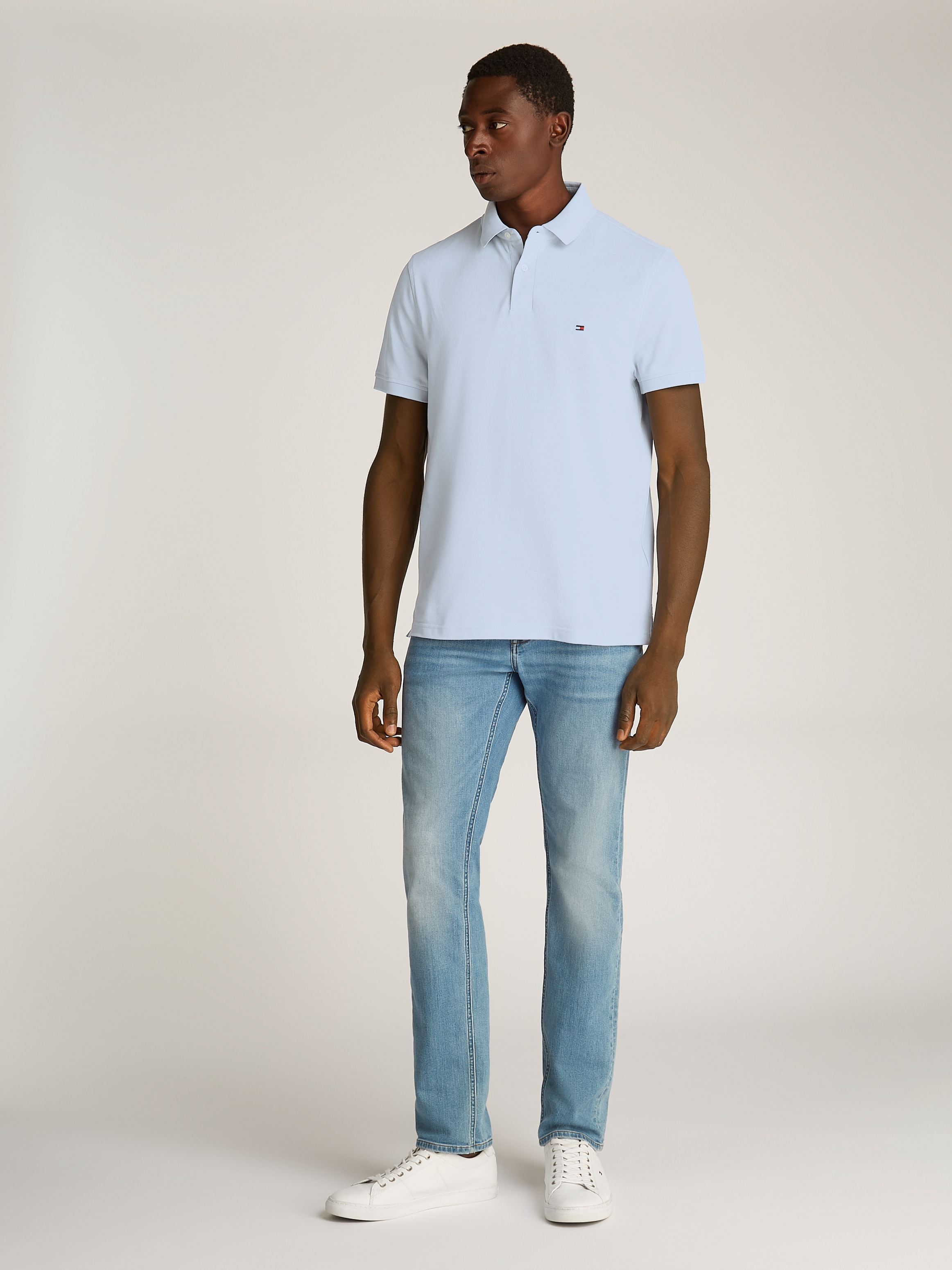 Tommy Hilfiger Poloshirt »1985 REGULAR POLO mit Kontraststreifen und Knopfleiste«, unifarben, sportlich, regular fit, Baumwollmix, Polokragen