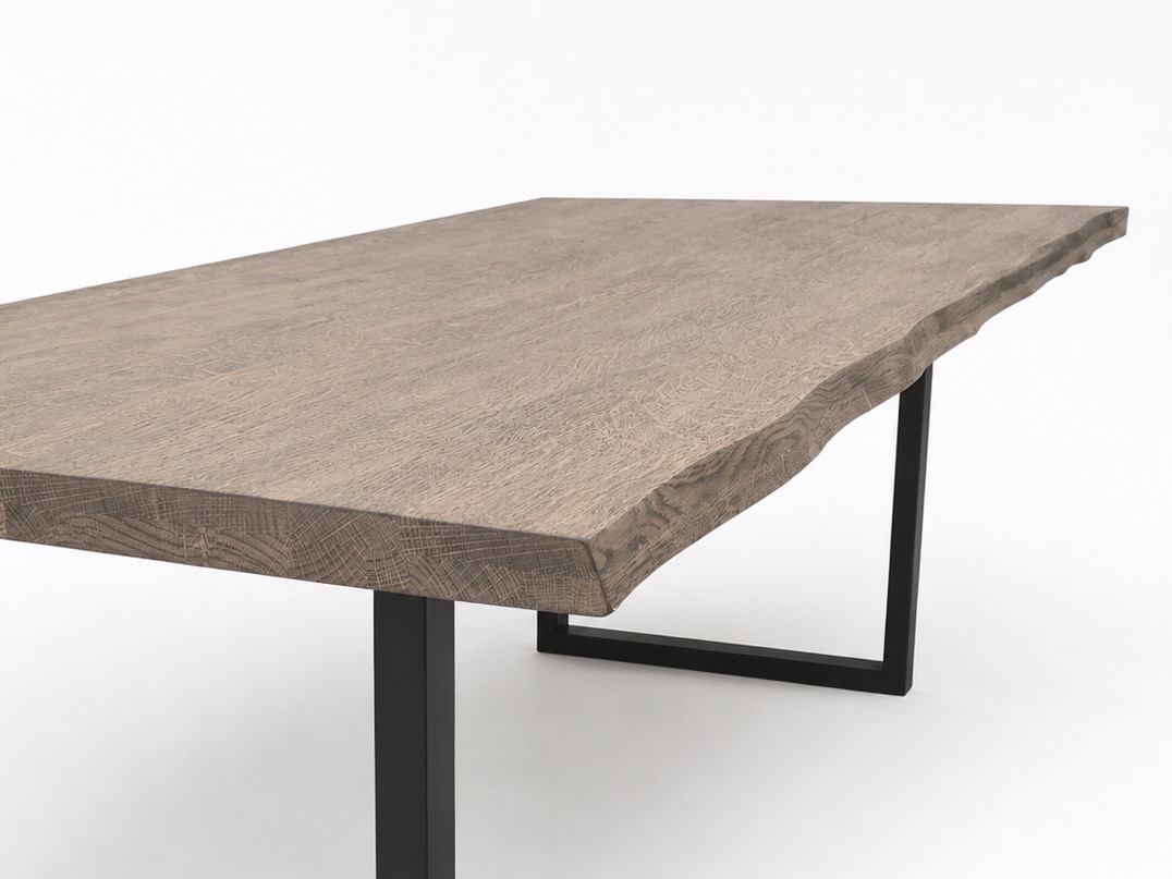 GOODproduct Esstisch »»AARHAUS« Speisetisch, Küchentisch, Wohntisch, Esszimmertisch« Wildeiche geölt Natur/Smoke, Baumkante, U-Gestell schwarz Metall