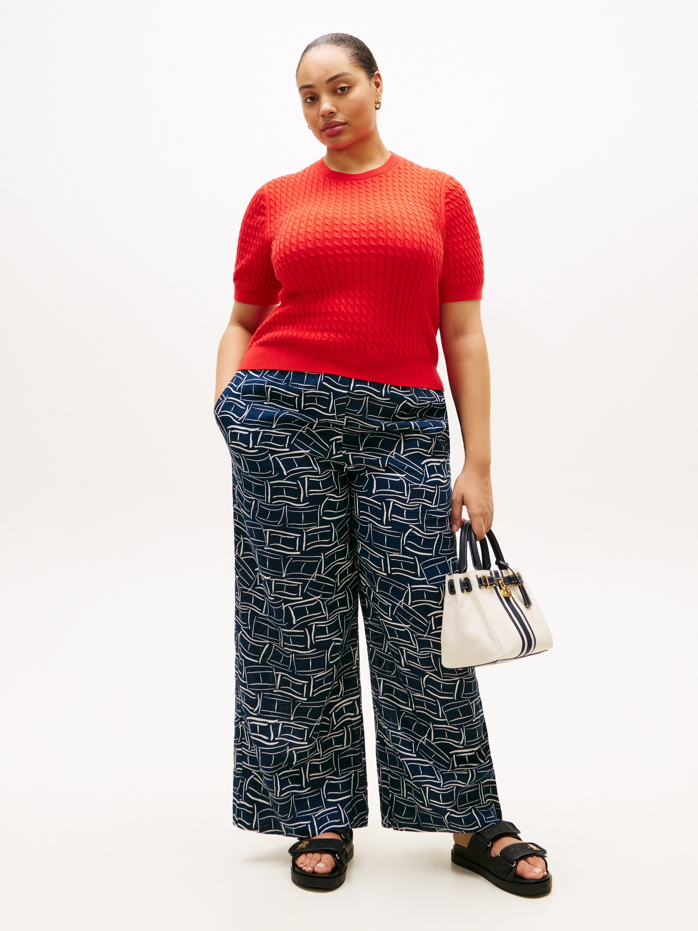 Tommy Hilfiger Curve Pull à col rond »CRV CO CABLE FINE GG CNK S/S SWT« in grossen Grössen, mit Zopfmuster