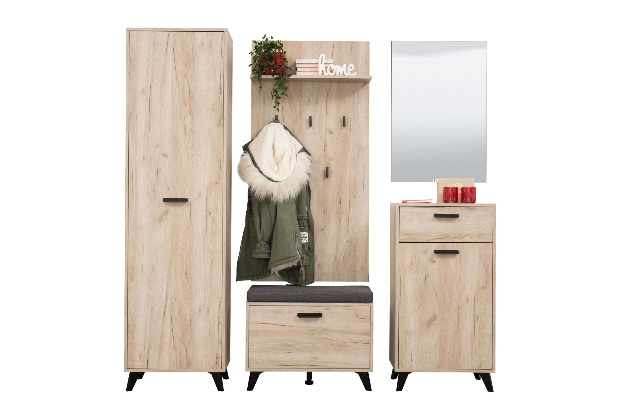 Image of INOSIGN Garderoben-Set "Umbria, Flurmöbel, Dielenmöbel, Breite 175 cm, in Grau Eiche" Komplett-Set, 5-st, 5 Stk. tlg.