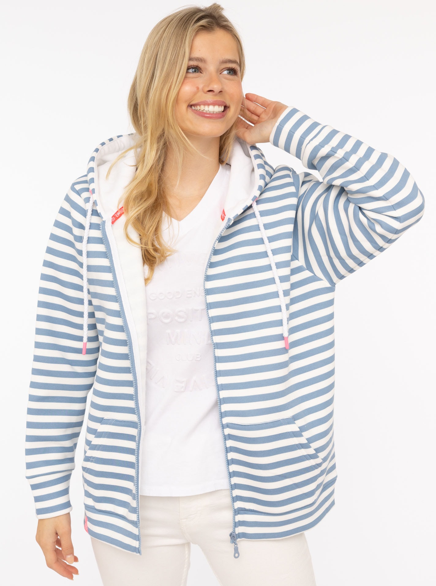 Zwillingsherz Kapuzensweatjacke Streifen, Kapuze, Reissverschluss, modisch, Langarm, Taschen