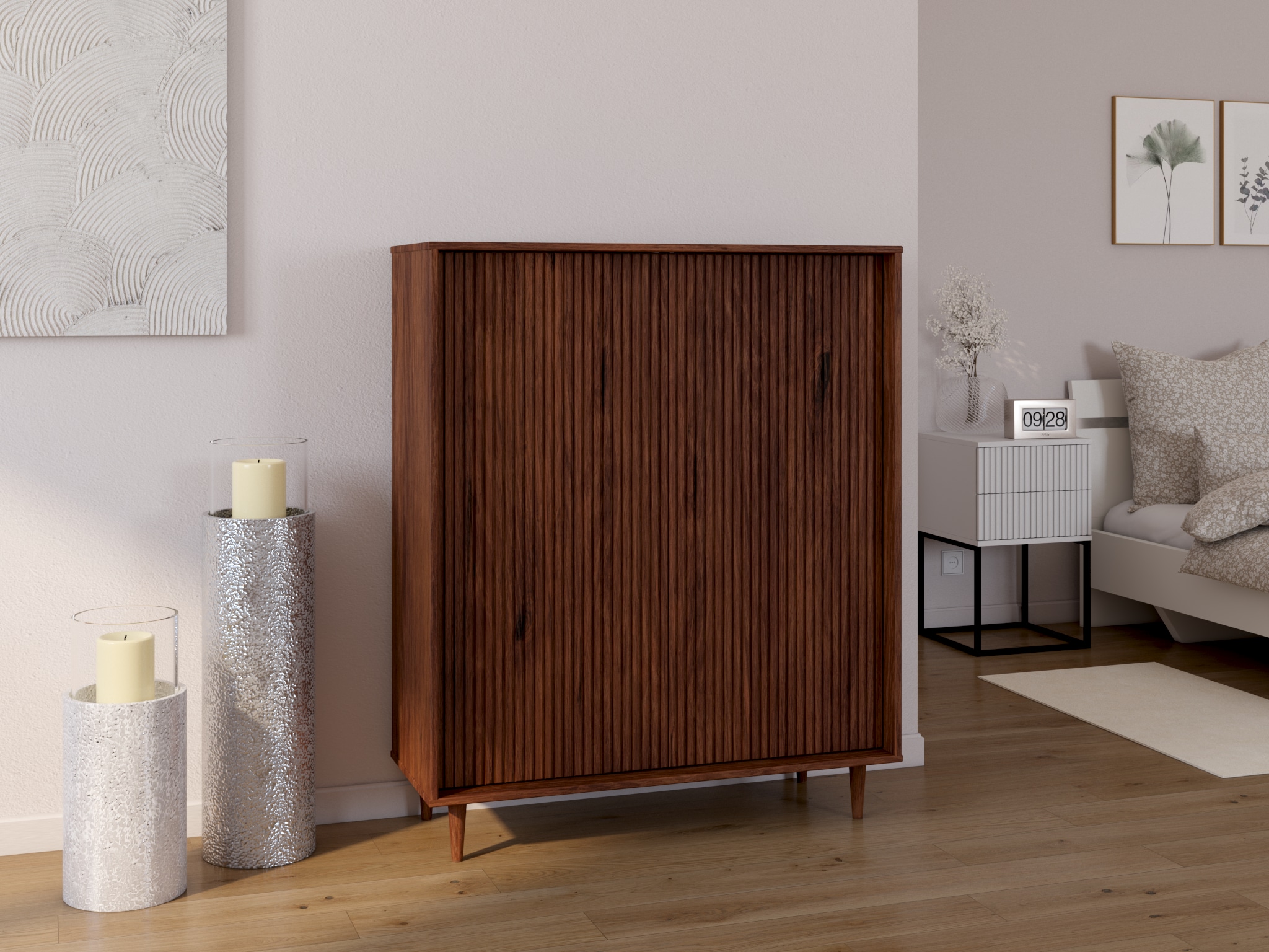 INOSIGN Highboard »Malmedy Front mit gefrästen Rillen« Kommode Midischrank aus massivem Kiefernholz, Push-to-open, B 100 cm